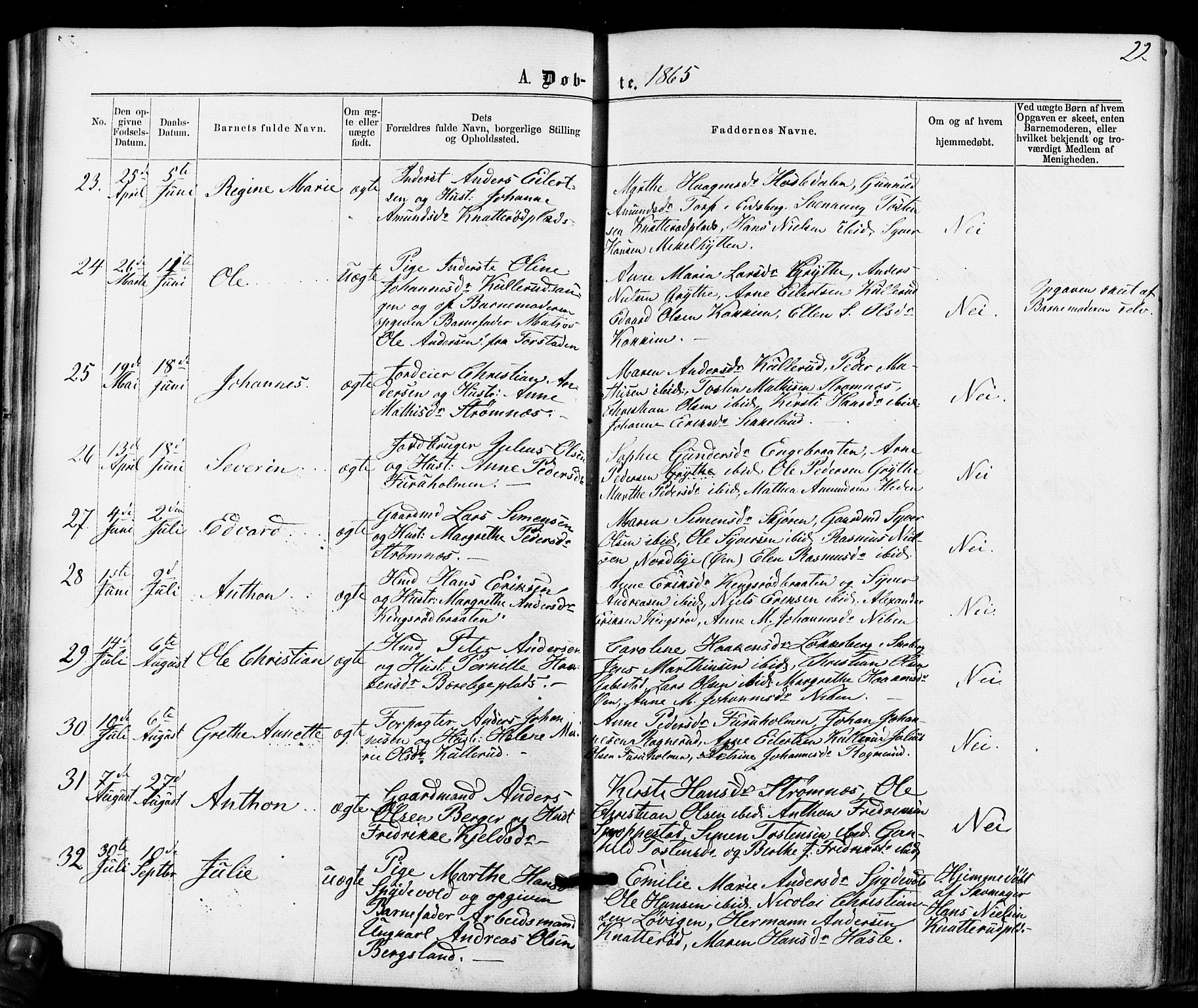 Varteig prestekontor Kirkebøker, SAO/A-10447a/F/Fa/L0001: Parish register (official) no. 1, 1861-1877, p. 22