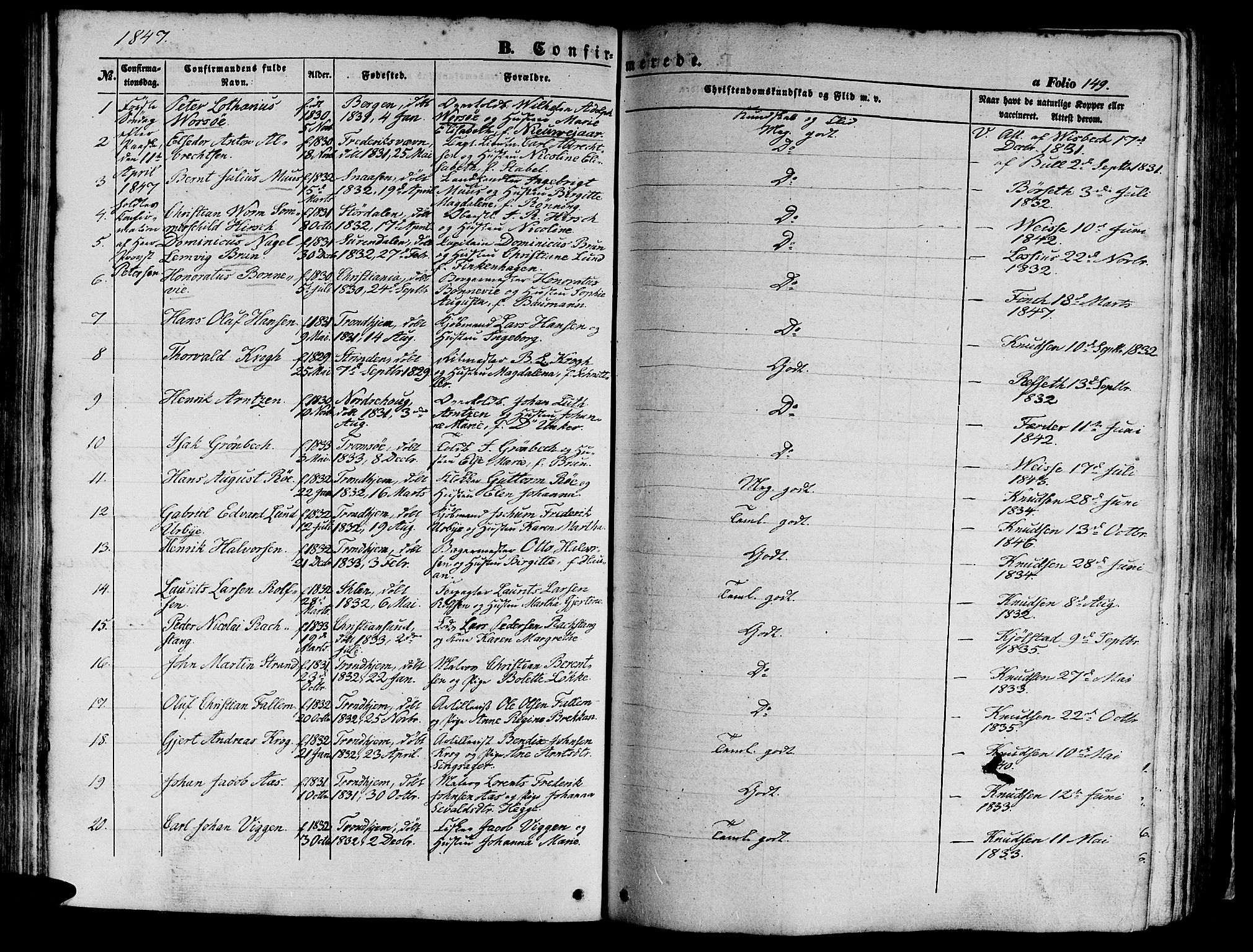 Ministerialprotokoller, klokkerbøker og fødselsregistre - Sør-Trøndelag, SAT/A-1456/602/L0137: Parish register (copy) no. 602C05, 1846-1856, p. 149