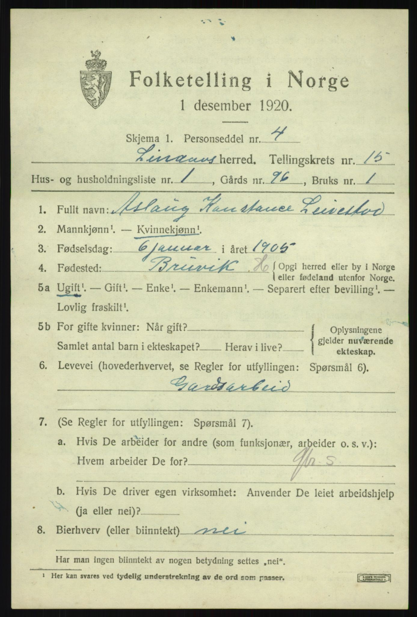 SAB, 1920 census for Lindås, 1920, p. 7547