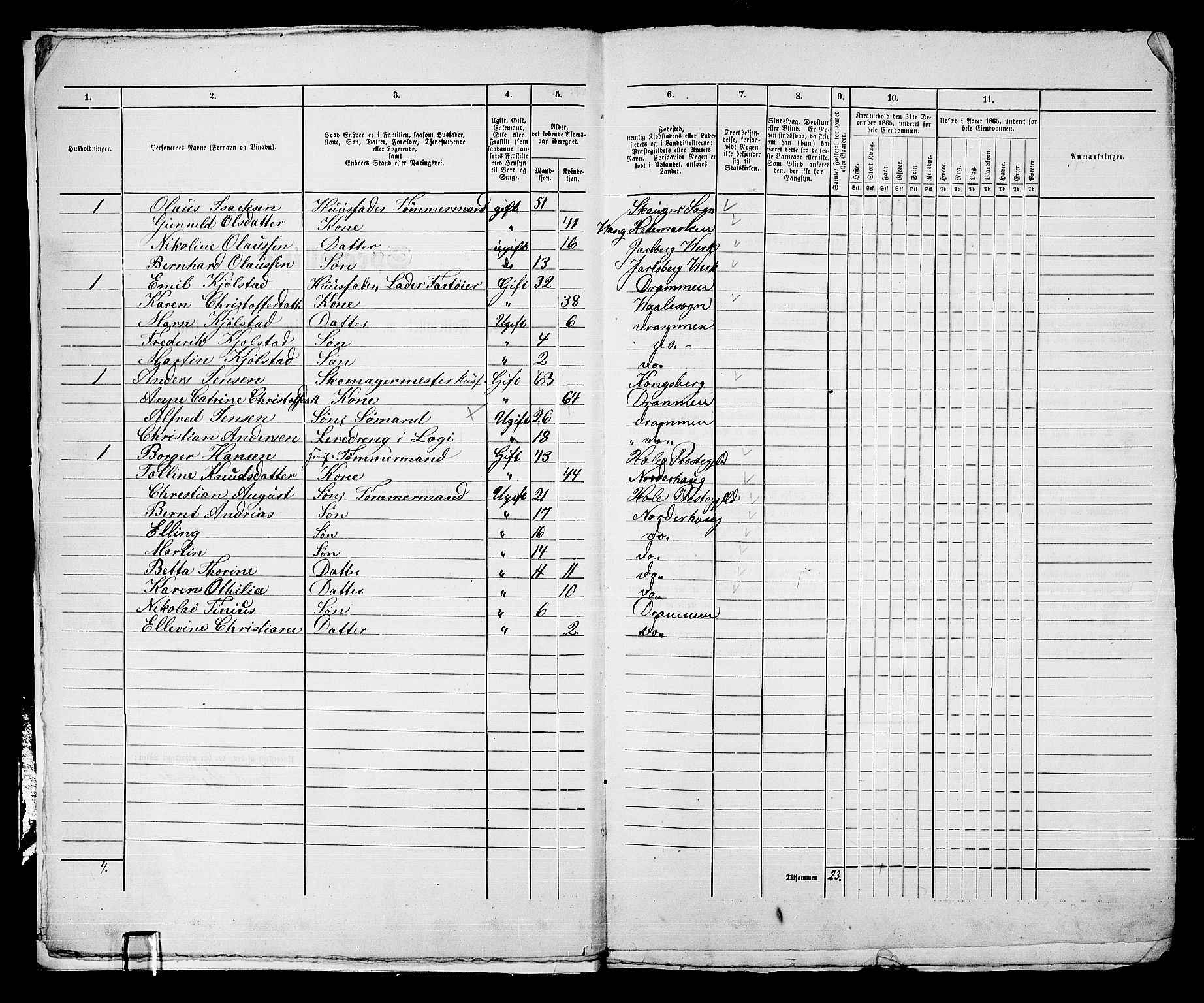 RA, 1865 census for Bragernes in Drammen, 1865, p. 636