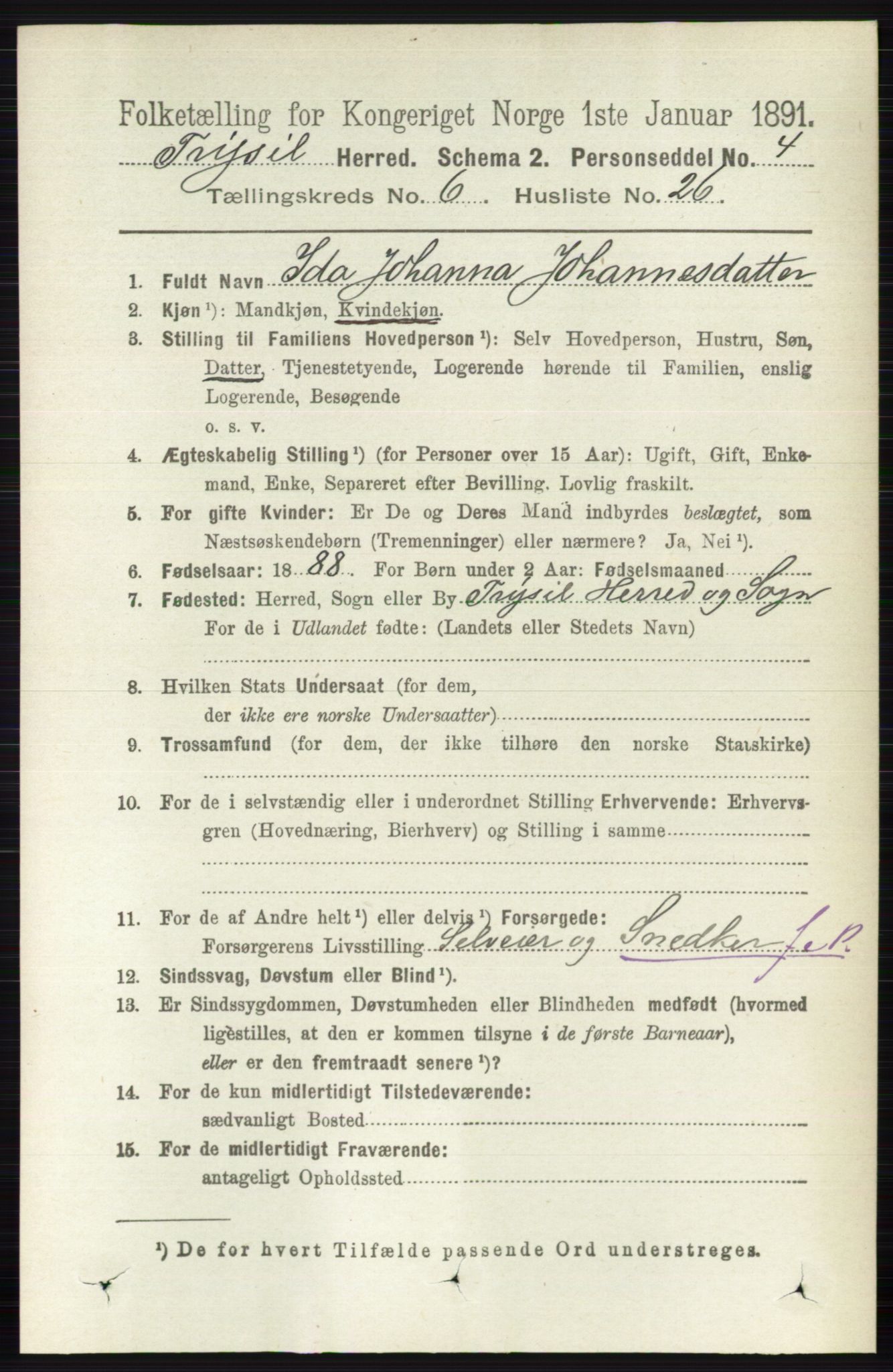 RA, 1891 census for 0428 Trysil, 1891, p. 3002