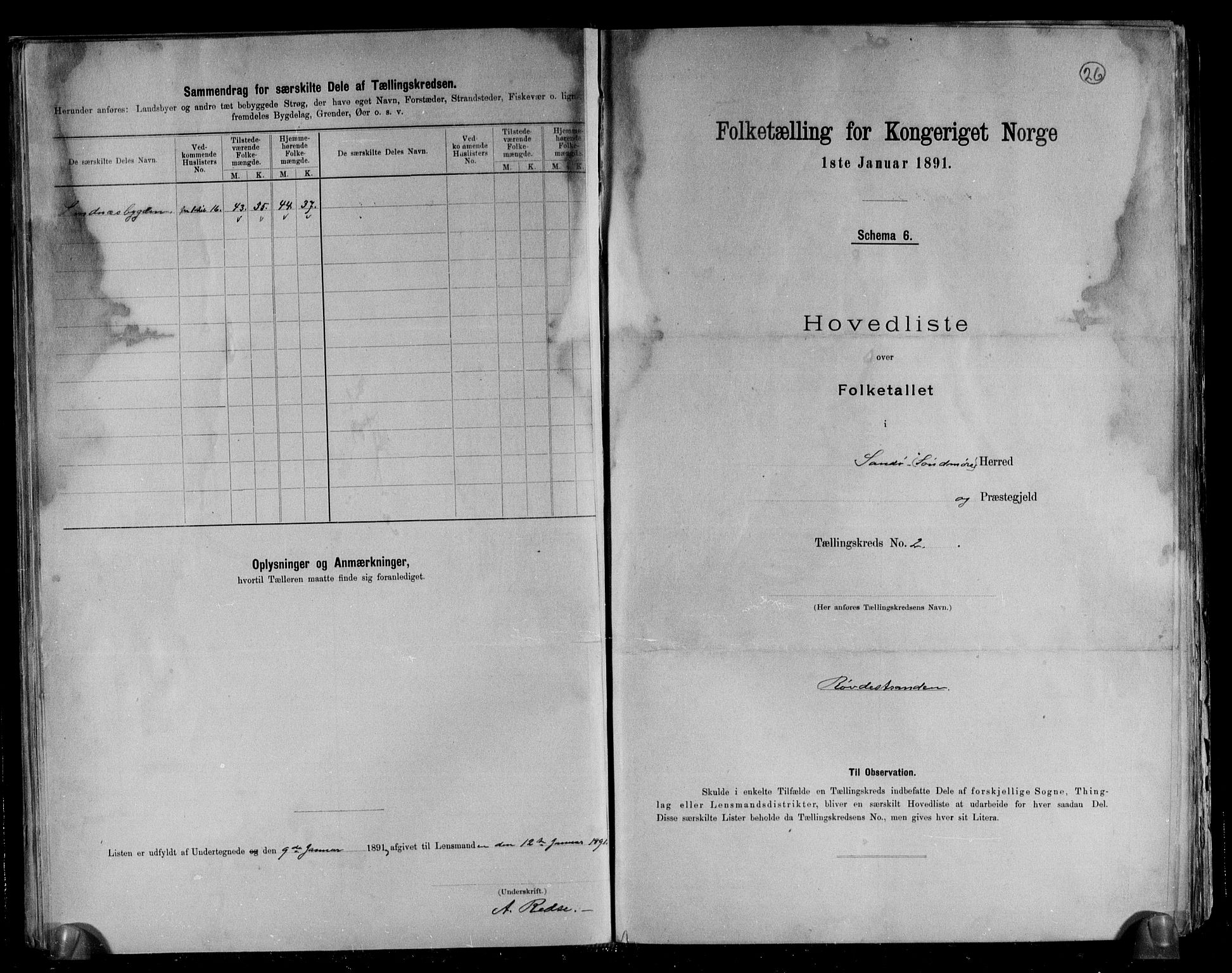RA, 1891 census for 1514 Sande, 1891, p. 8