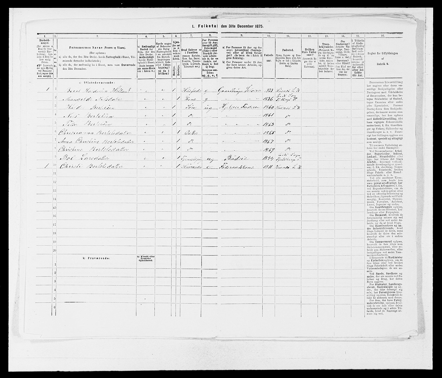SAB, 1875 census for 1224P Kvinnherad, 1875, p. 1358