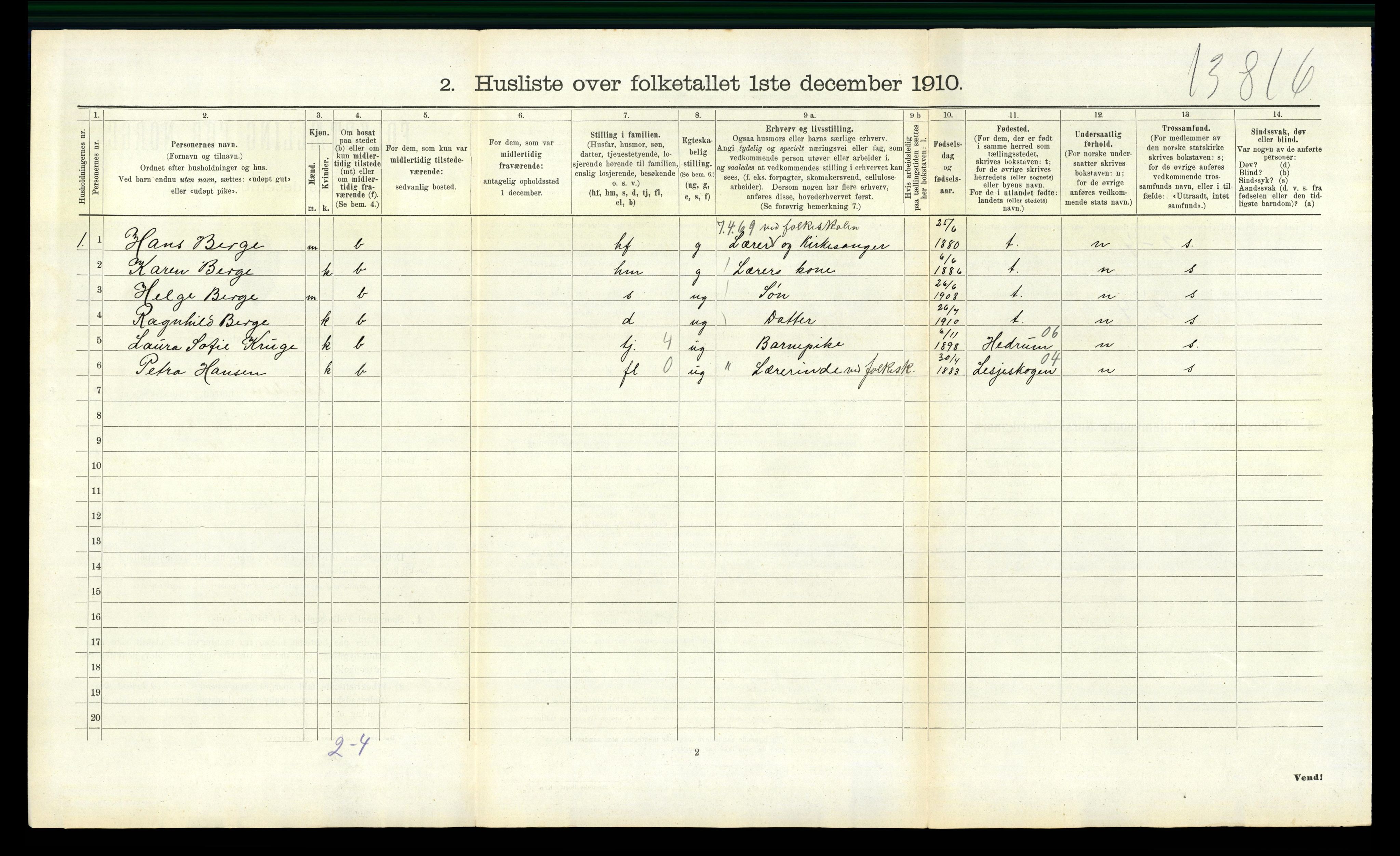 RA, 1910 census for Andebu, 1910, p. 864