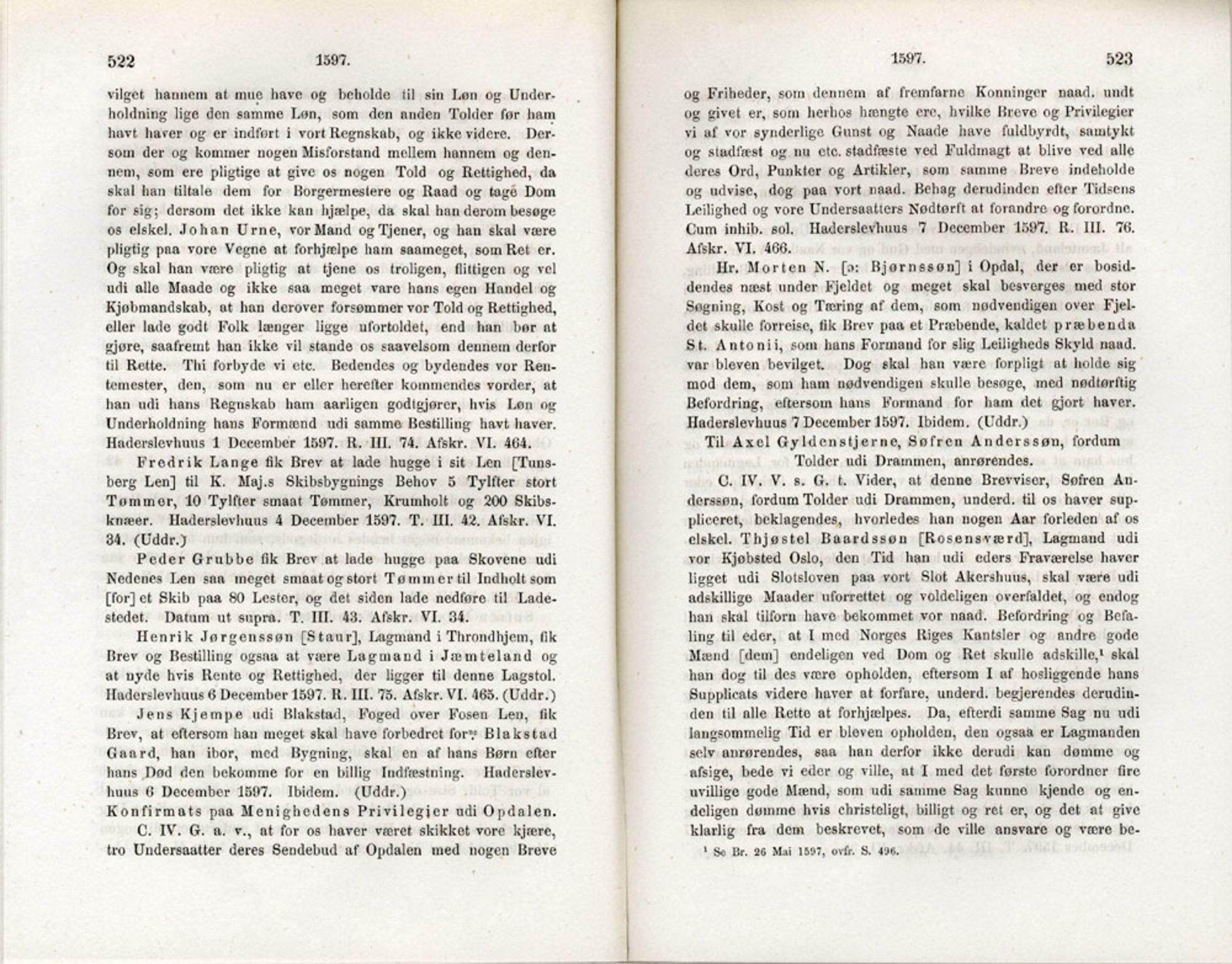 Publikasjoner utgitt av Det Norske Historiske Kildeskriftfond, PUBL/-/-/-: Norske Rigs-Registranter, bind 3, 1588-1602, p. 522-523