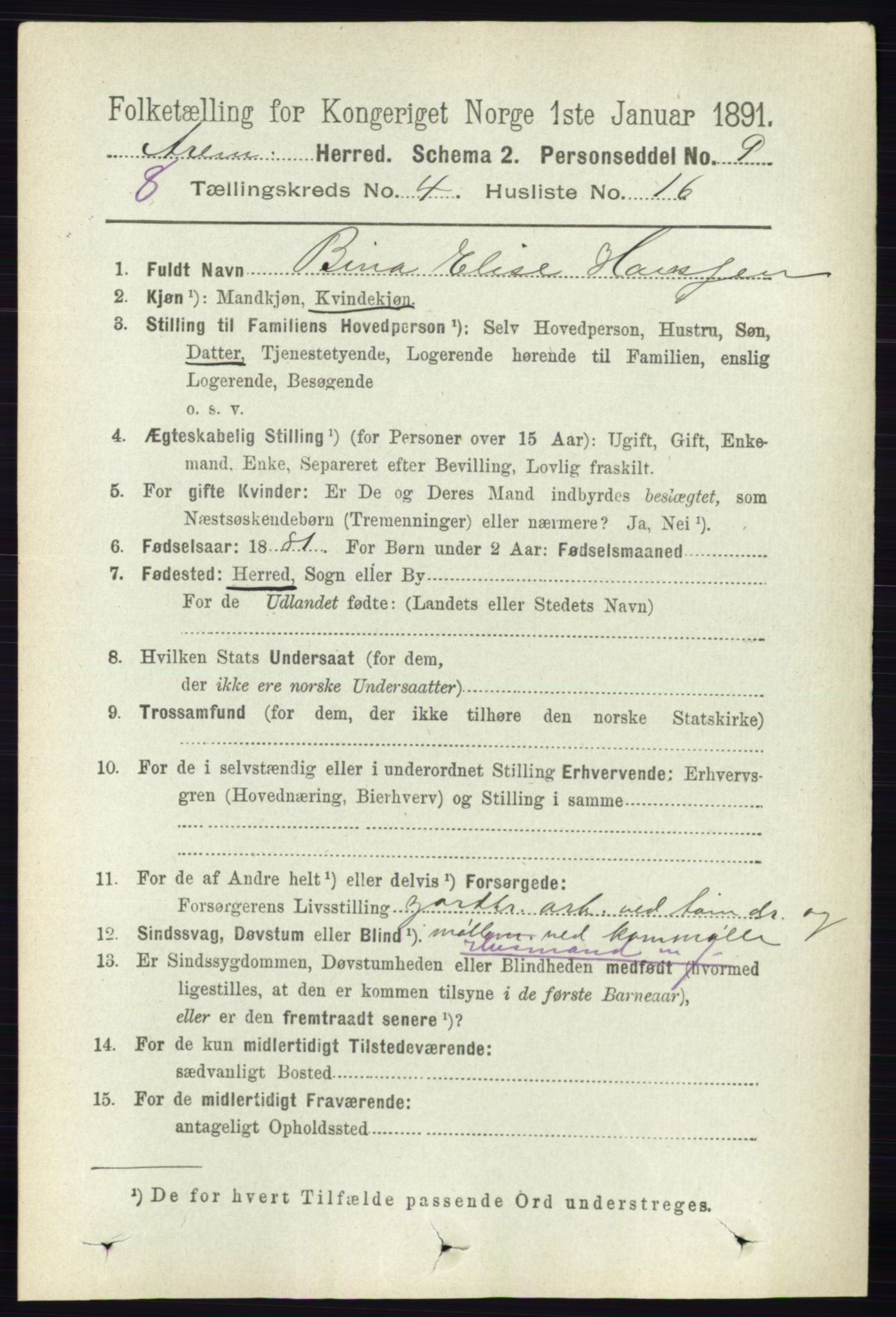RA, 1891 census for 0118 Aremark, 1891, p. 2027