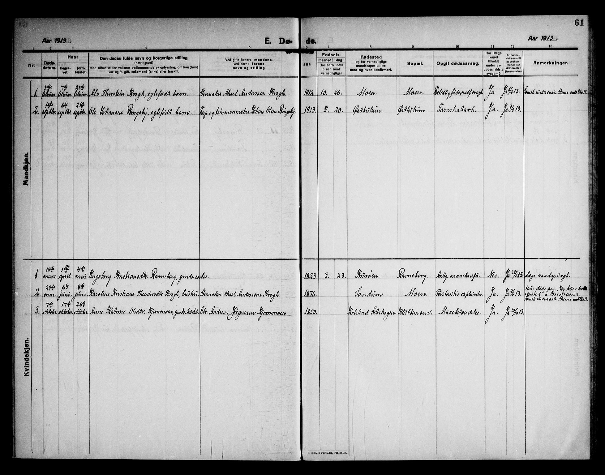 Rødenes prestekontor Kirkebøker, SAO/A-2005/F/Fb/L0004: Parish register (official) no. II 4, 1911-1926, p. 61