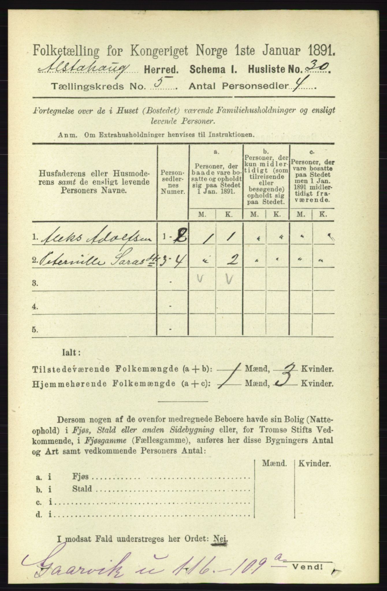 RA, 1891 census for 1820 Alstahaug, 1891, p. 1766