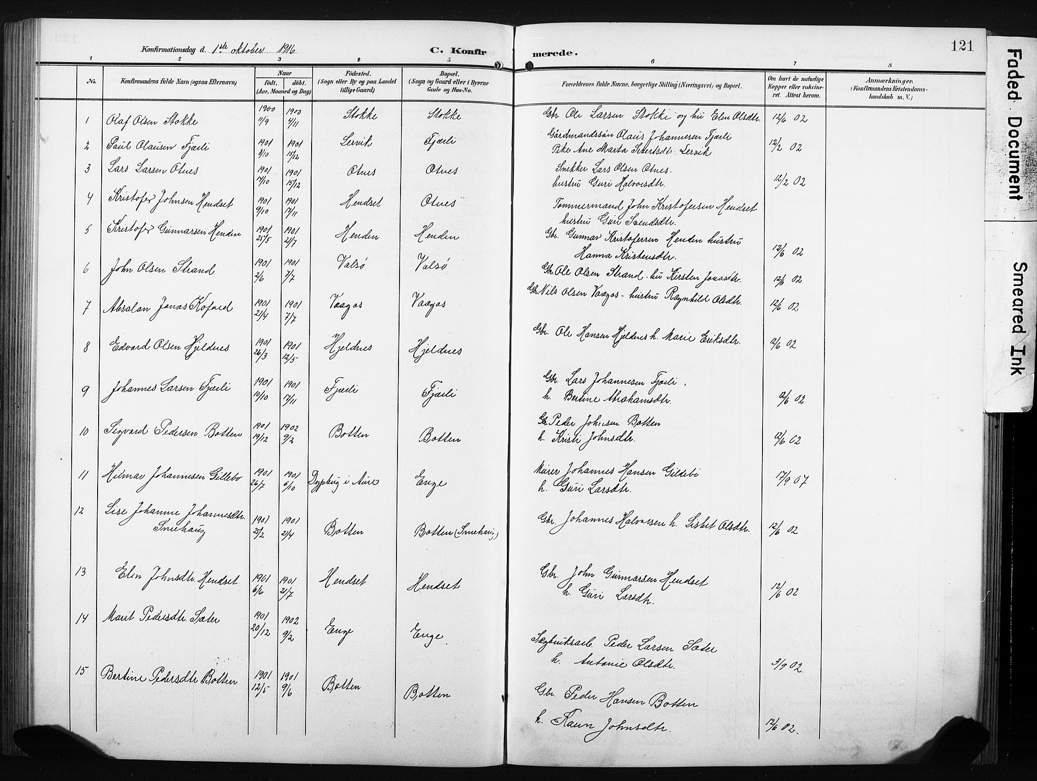 Ministerialprotokoller, klokkerbøker og fødselsregistre - Møre og Romsdal, AV/SAT-A-1454/580/L0927: Parish register (copy) no. 580C02, 1904-1932, p. 121