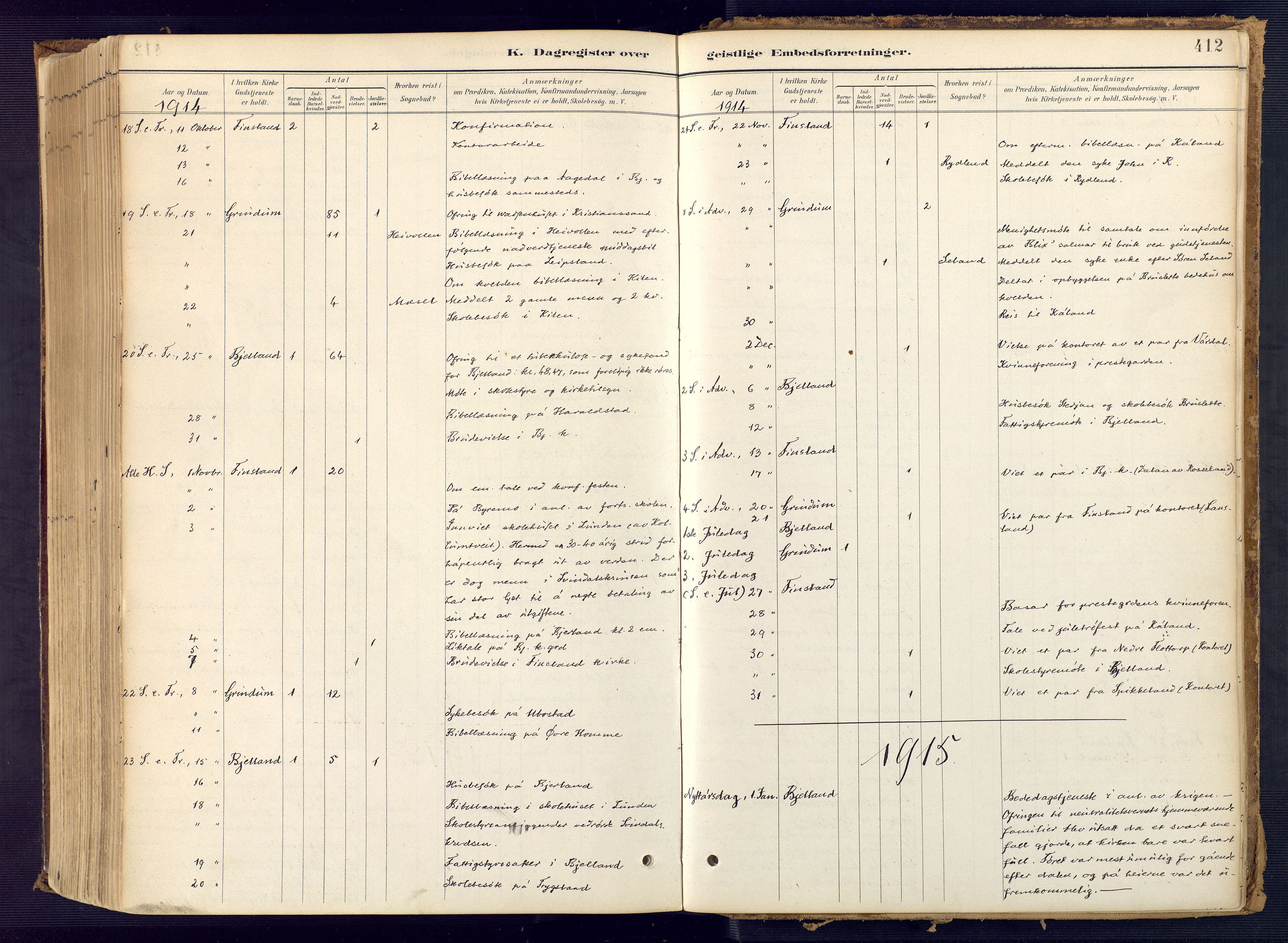 Bjelland sokneprestkontor, SAK/1111-0005/F/Fa/Faa/L0004: Parish register (official) no. A 4, 1887-1923, p. 412