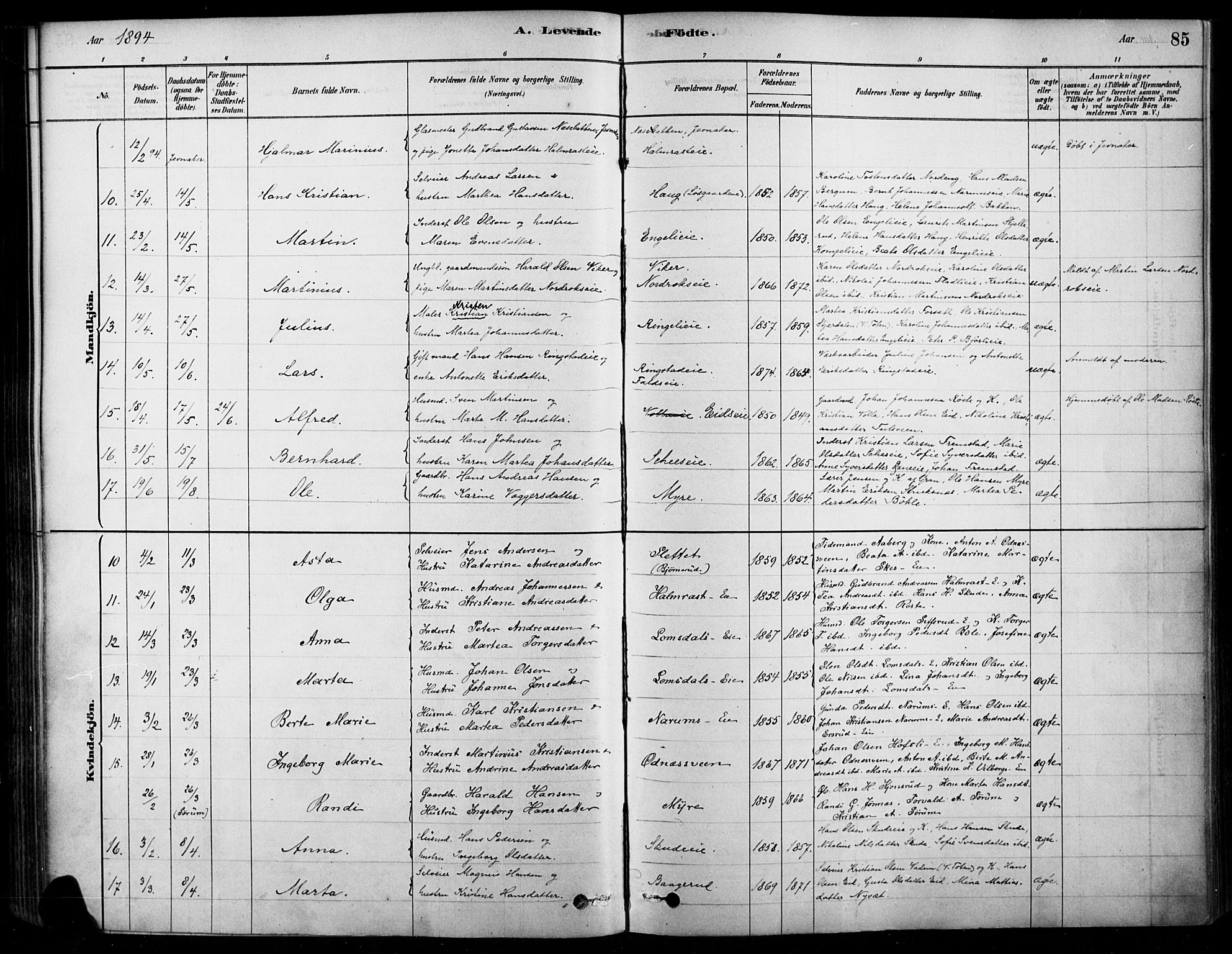 Søndre Land prestekontor, SAH/PREST-122/K/L0003: Parish register (official) no. 3, 1878-1894, p. 85