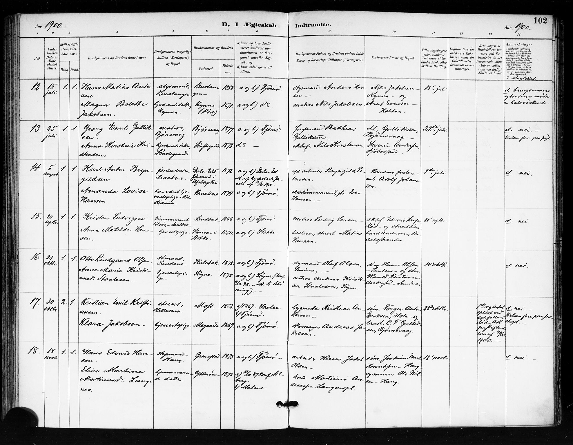 Tjøme kirkebøker, SAKO/A-328/F/Fa/L0003: Parish register (official) no. 3, 1891-1900, p. 102