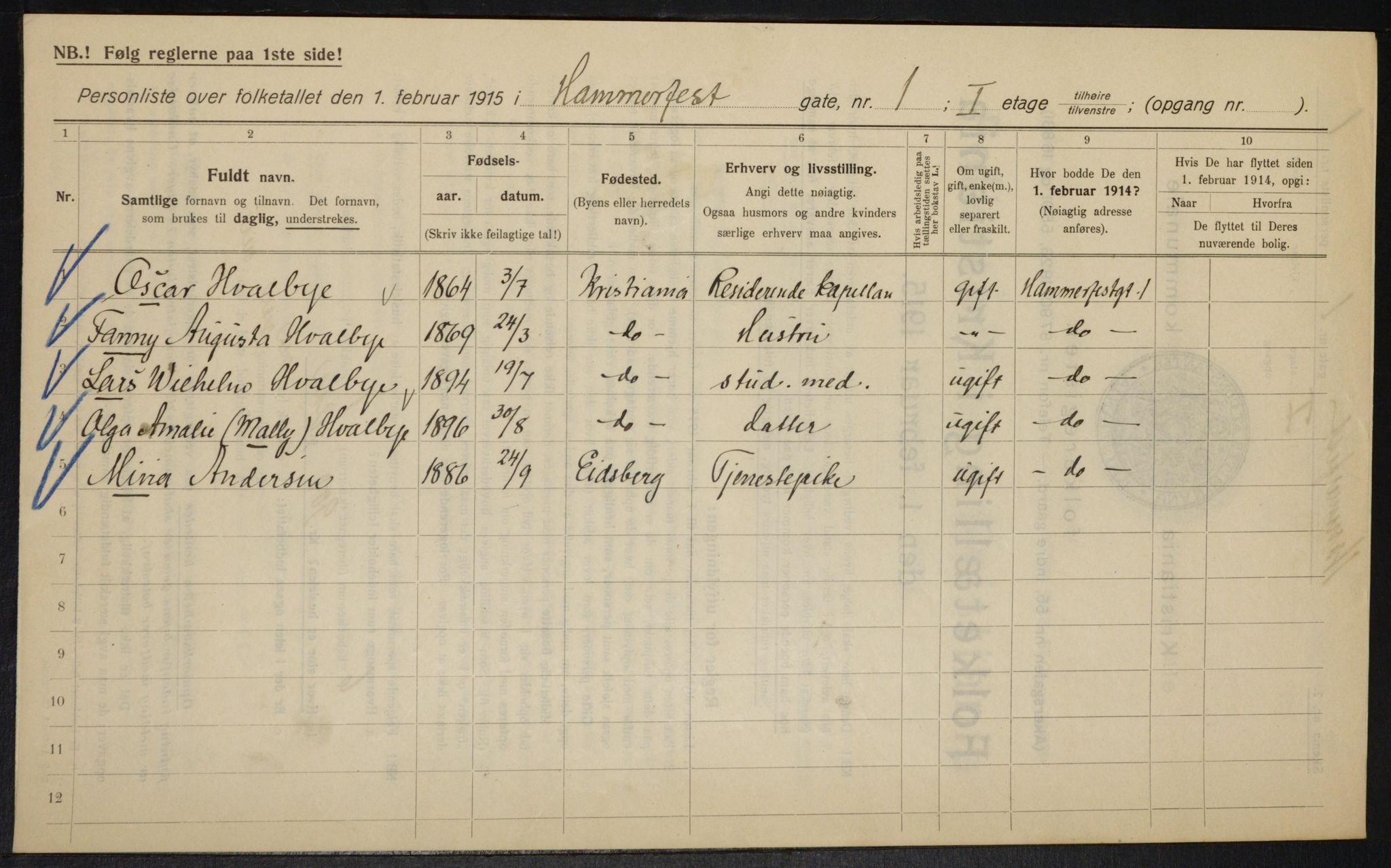 OBA, Municipal Census 1915 for Kristiania, 1915, p. 33827