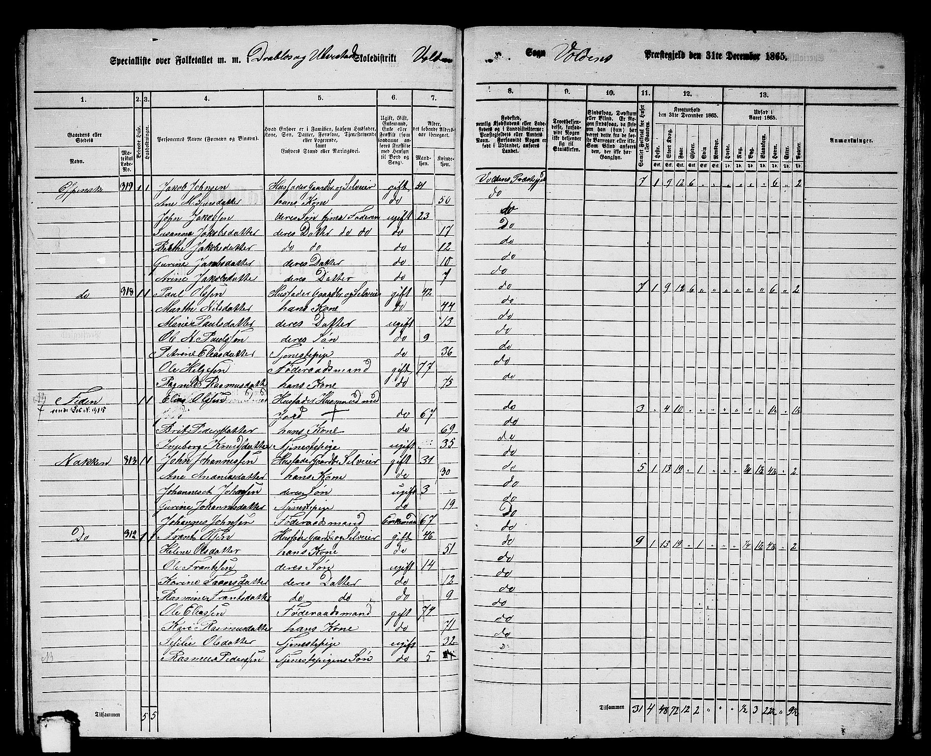 RA, 1865 census for Volda, 1865, p. 157