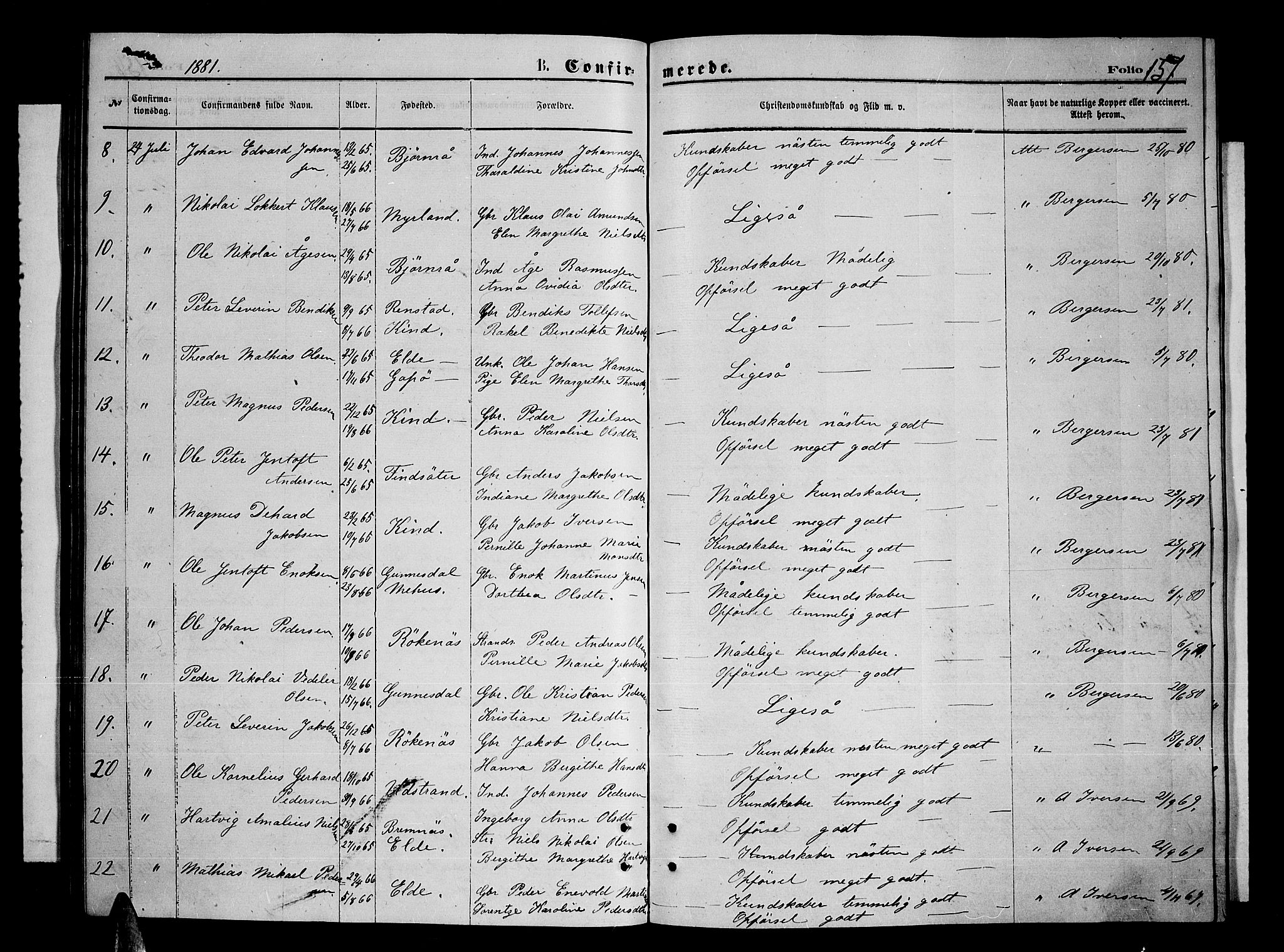 Kvæfjord sokneprestkontor, AV/SATØ-S-1323/G/Ga/Gab/L0004klokker: Parish register (copy) no. 4, 1870-1886, p. 157