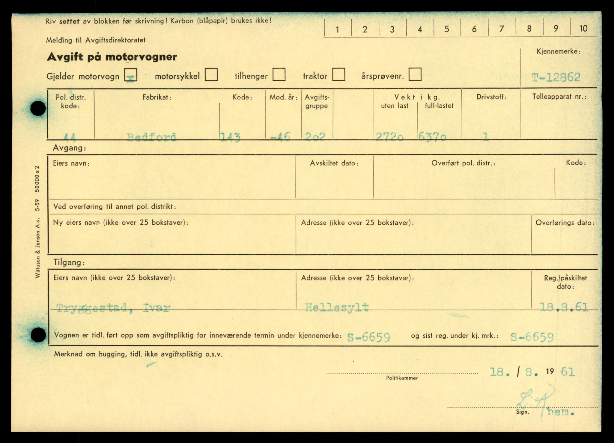 Møre og Romsdal vegkontor - Ålesund trafikkstasjon, AV/SAT-A-4099/F/Fe/L0036: Registreringskort for kjøretøy T 12831 - T 13030, 1927-1998, p. 569