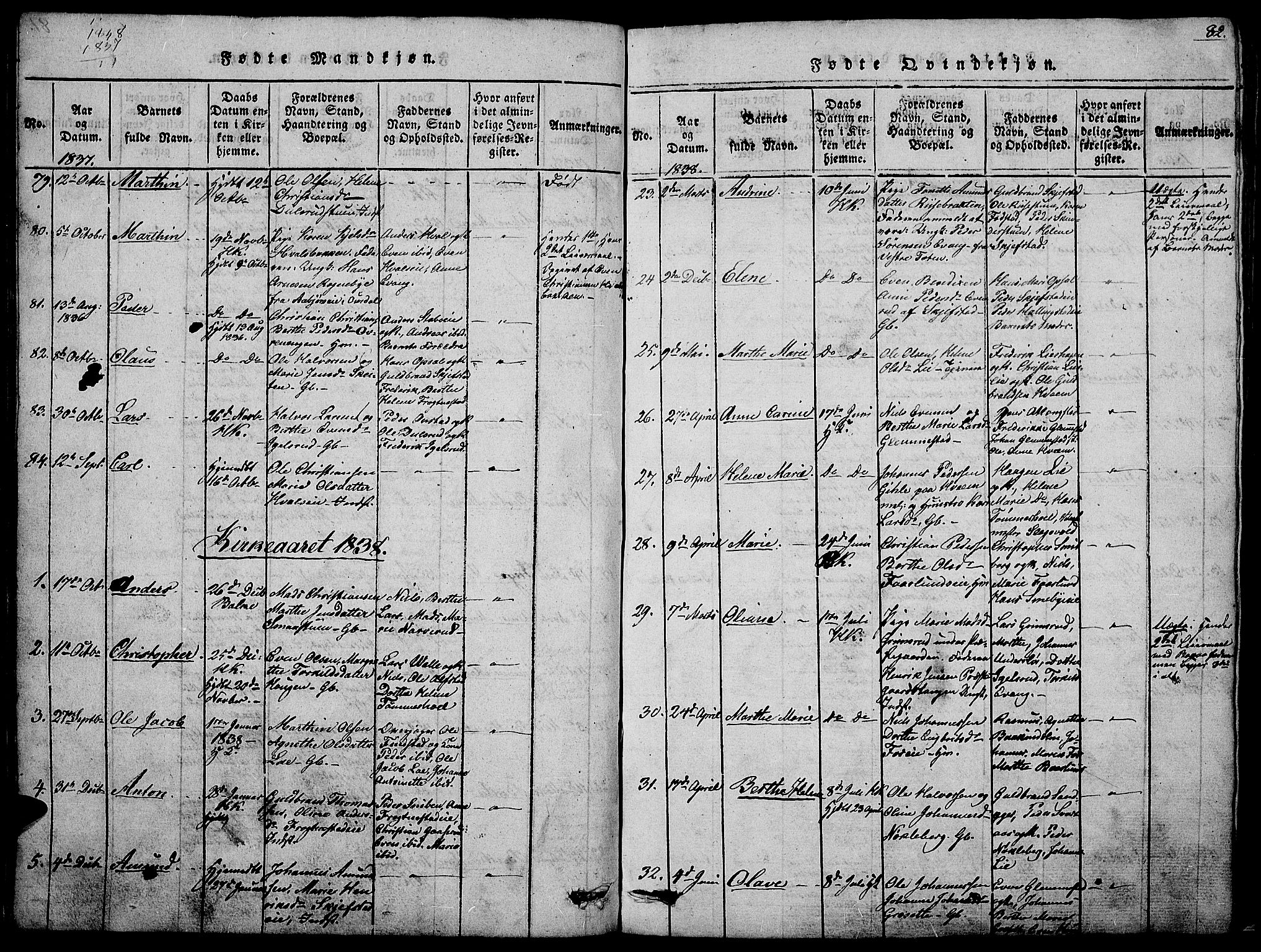 Østre Toten prestekontor, SAH/PREST-104/H/Ha/Hab/L0001: Parish register (copy) no. 1, 1827-1839, p. 82