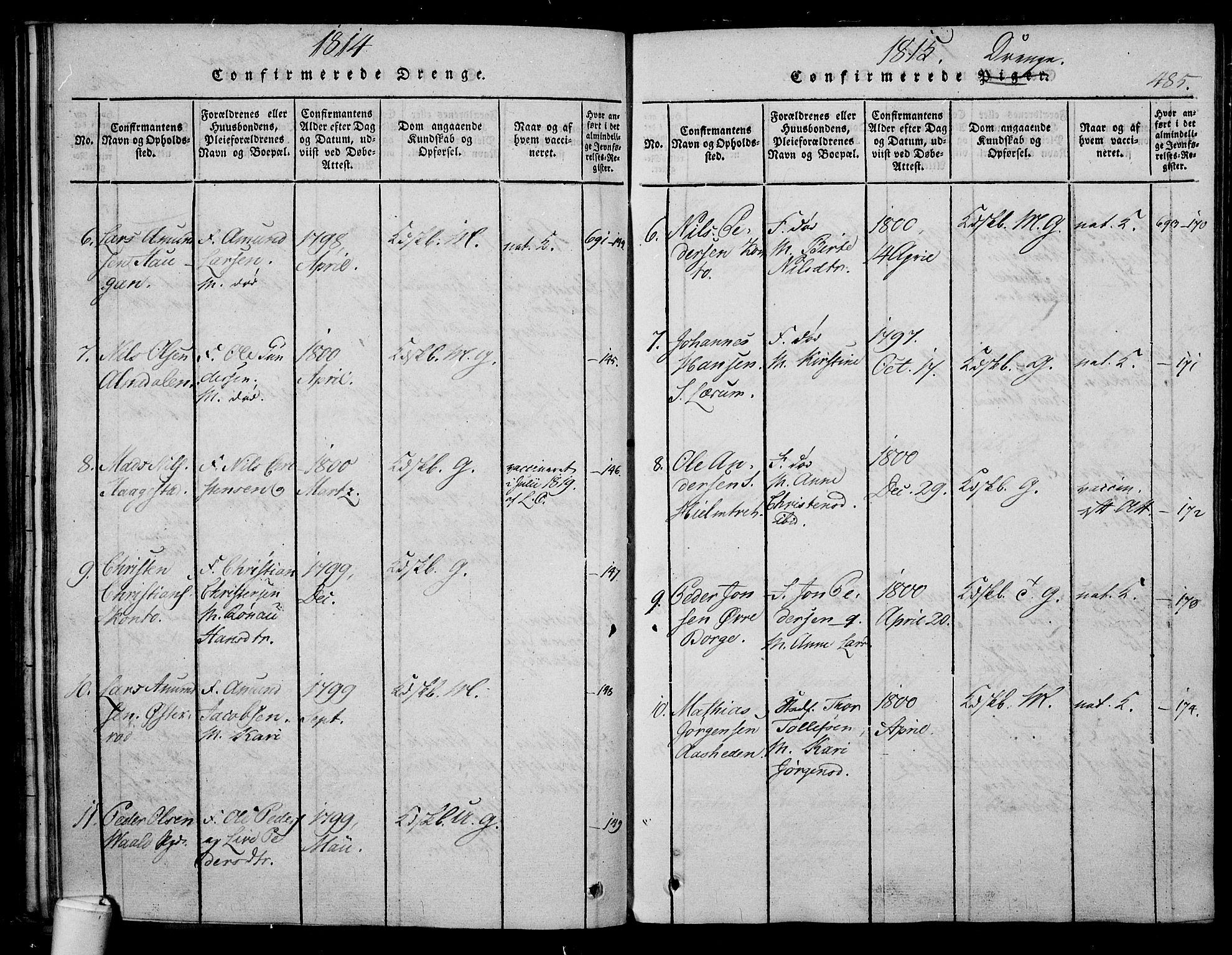 Våle kirkebøker, AV/SAKO-A-334/F/Fa/L0007: Parish register (official) no. I 7, 1814-1824, p. 484-485