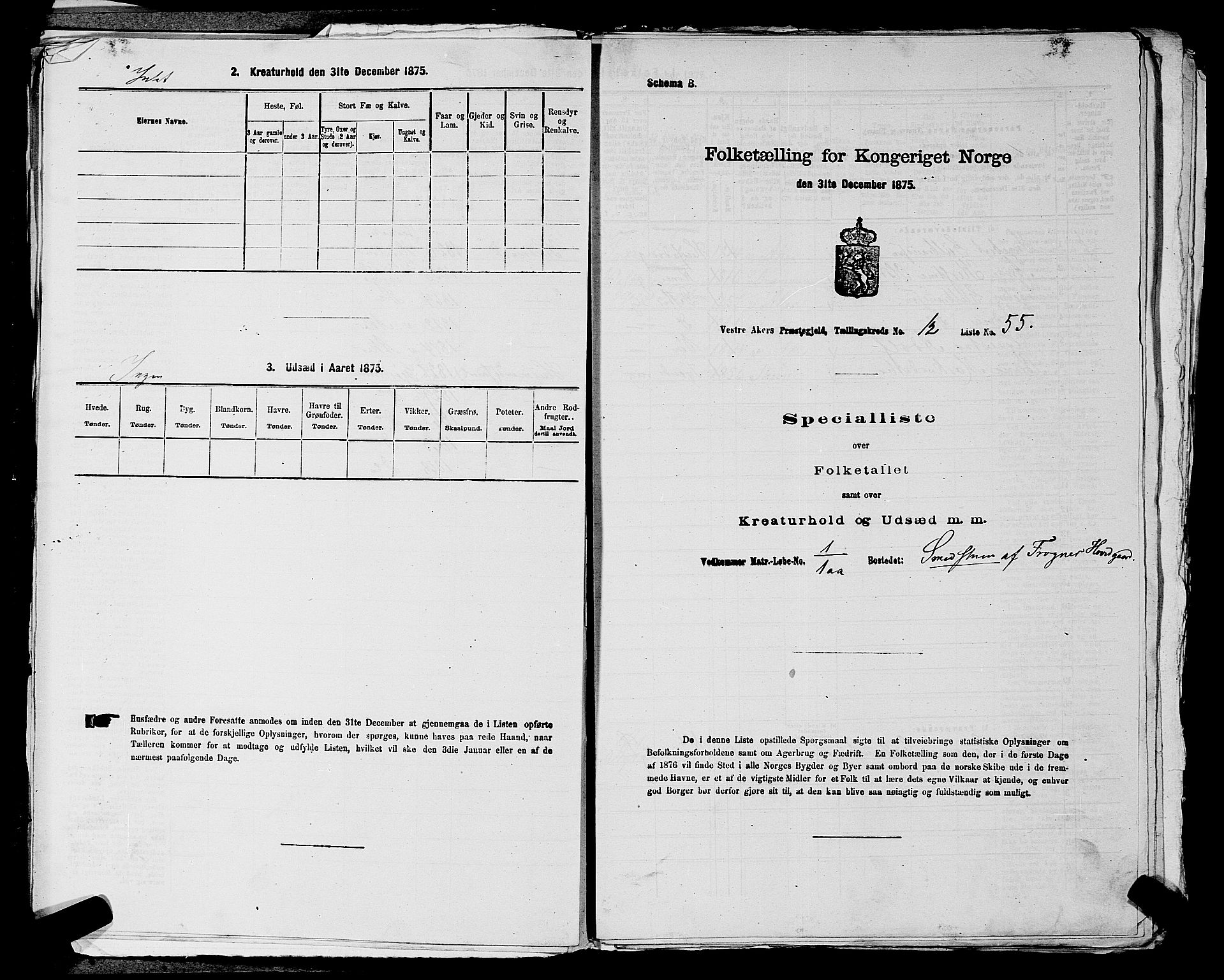 RA, 1875 census for 0218aP Vestre Aker, 1875, p. 2043