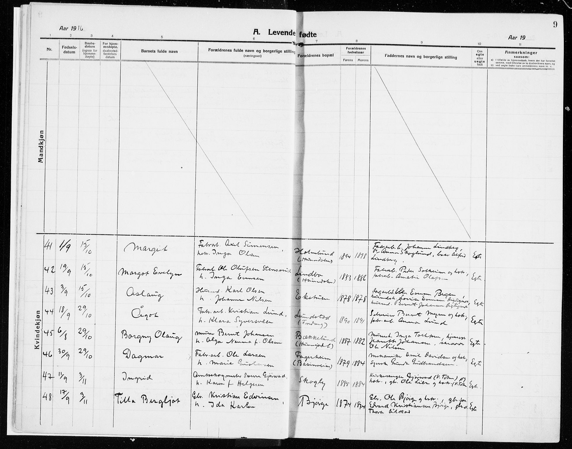 Vardal prestekontor, AV/SAH-PREST-100/H/Ha/Haa/L0017: Parish register (official) no. 17, 1915-1929, p. 9