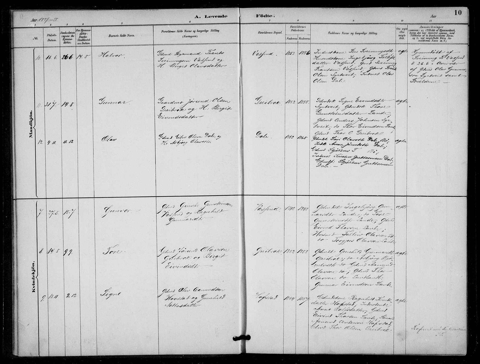 Bygland sokneprestkontor, AV/SAK-1111-0006/F/Fa/Fad/L0001: Parish register (official) no. A 1, 1885-1906, p. 10