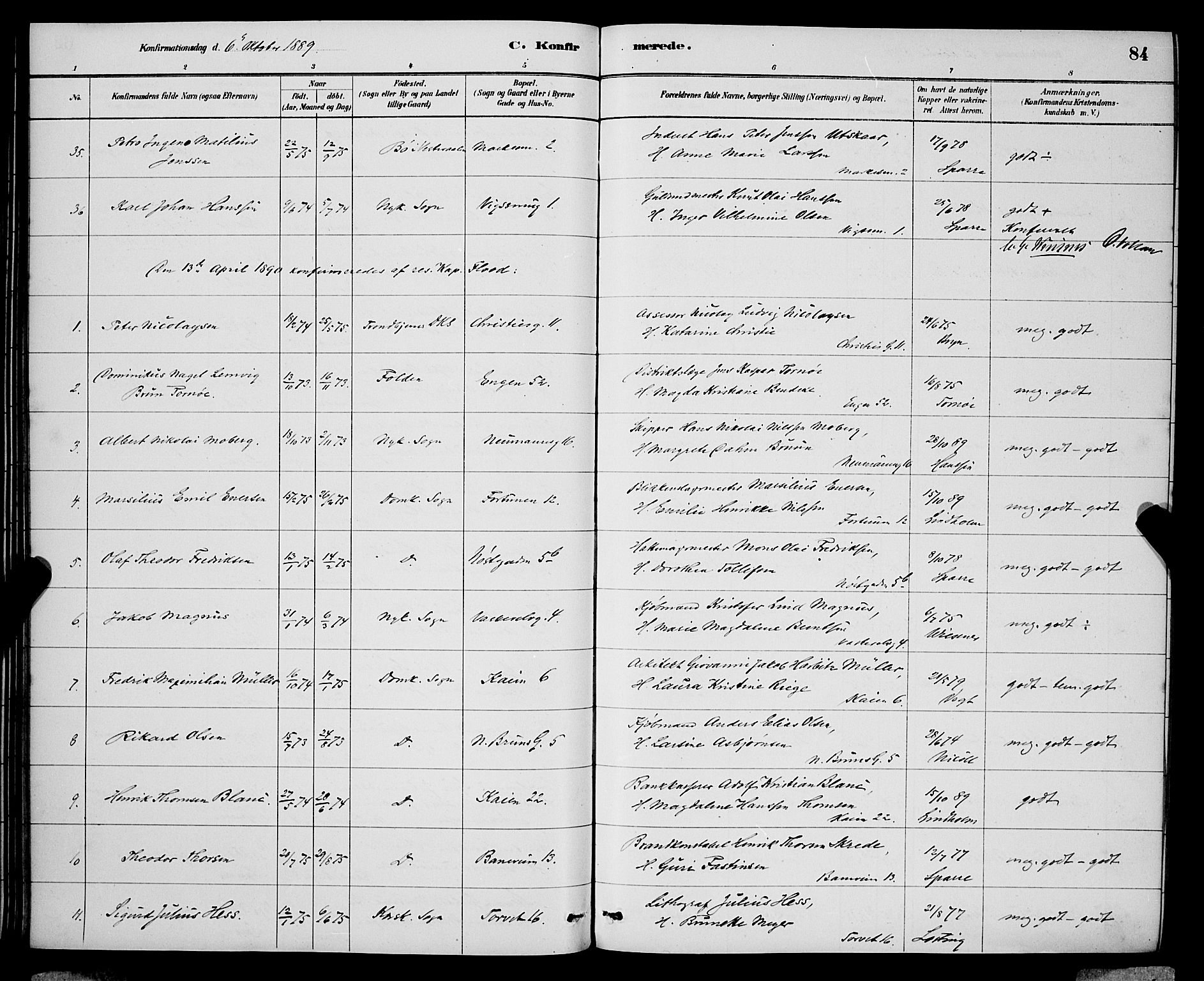 Domkirken sokneprestembete, SAB/A-74801/H/Hab/L0024: Parish register (copy) no. C 4, 1880-1899, p. 84