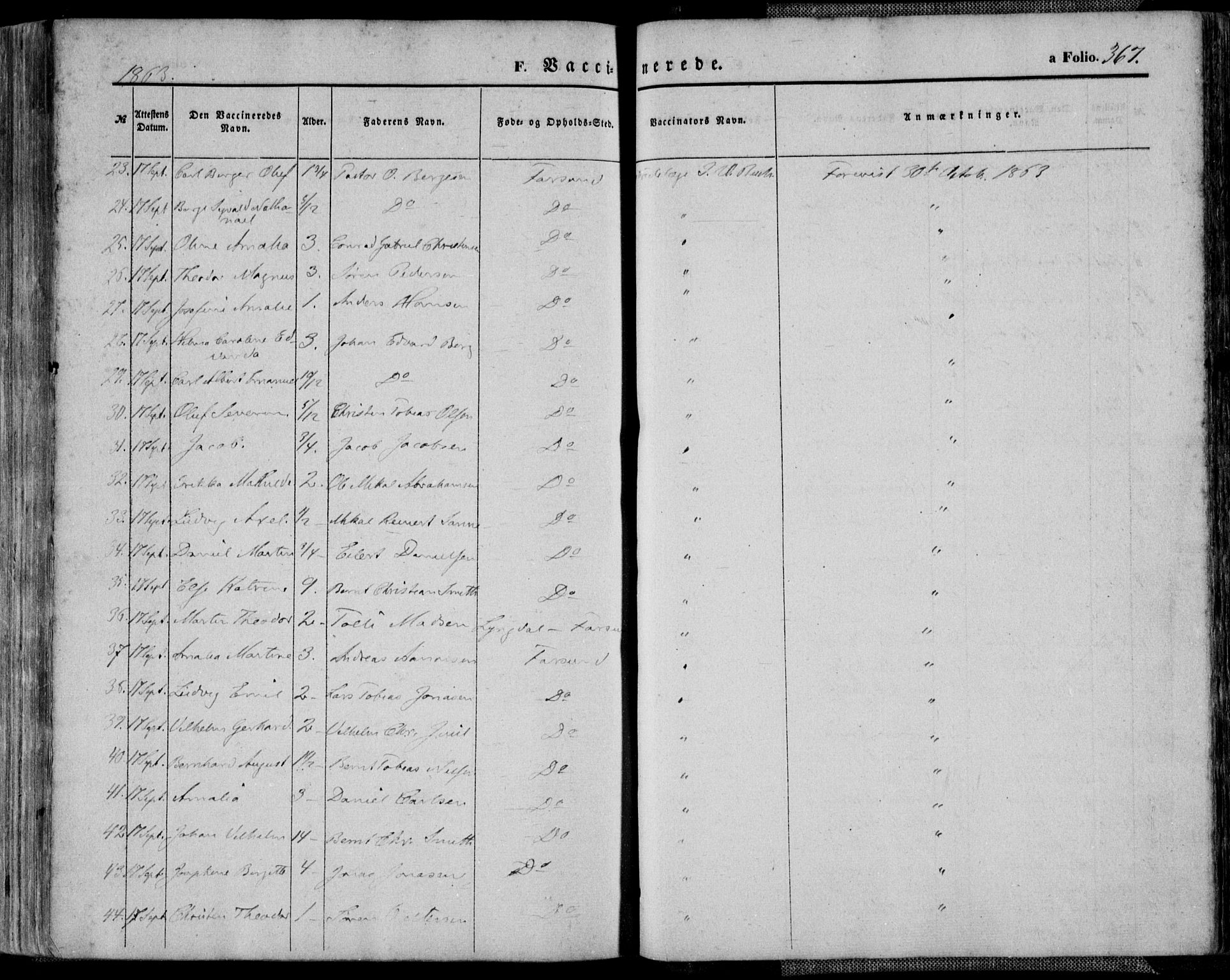 Farsund sokneprestkontor, AV/SAK-1111-0009/F/Fa/L0005: Parish register (official) no. A 5, 1863-1886, p. 367