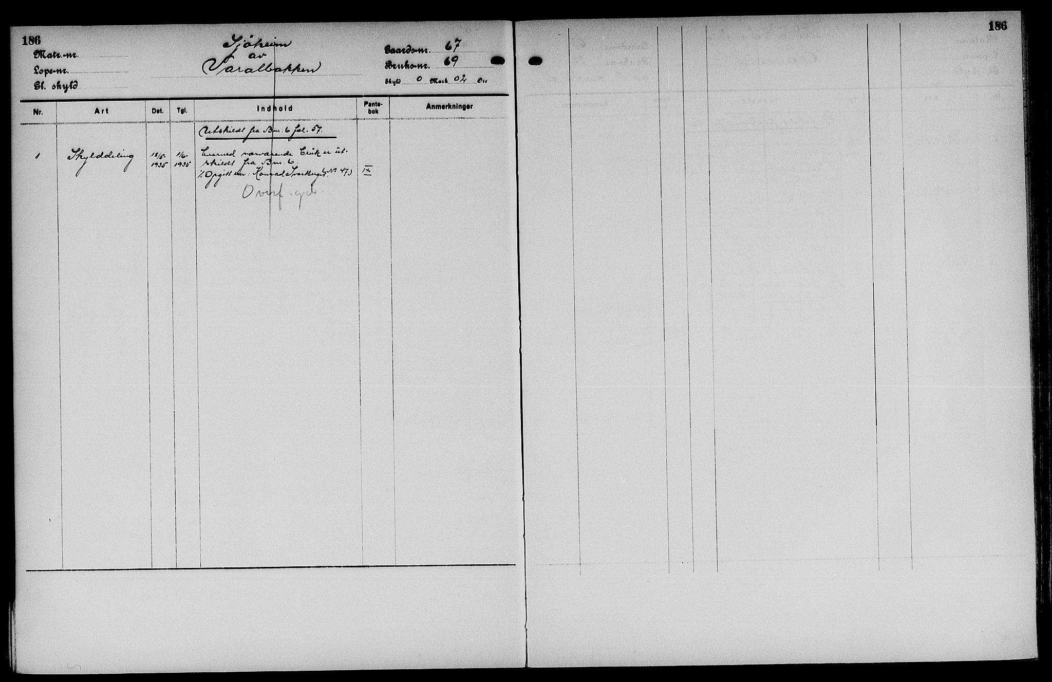 Vinger og Odal sorenskriveri, SAH/TING-022/H/Ha/Hac/Hacc/L0011: Mortgage register no. 3.11, 1923, p. 186