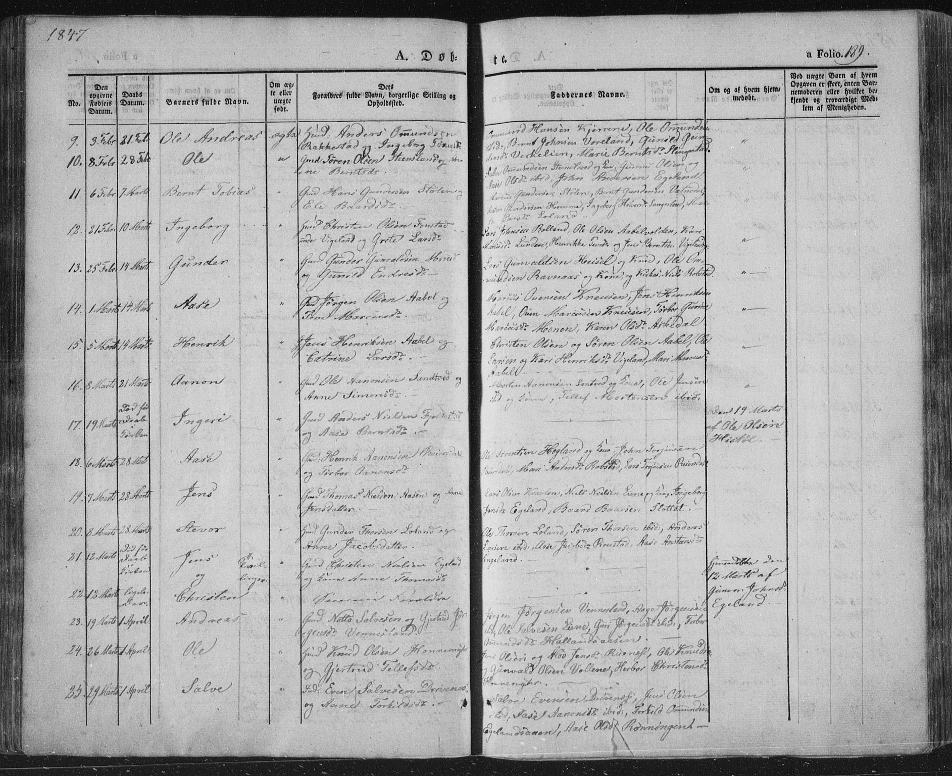 Vennesla sokneprestkontor, AV/SAK-1111-0045/Fa/Fac/L0004: Parish register (official) no. A 4, 1834-1855, p. 189