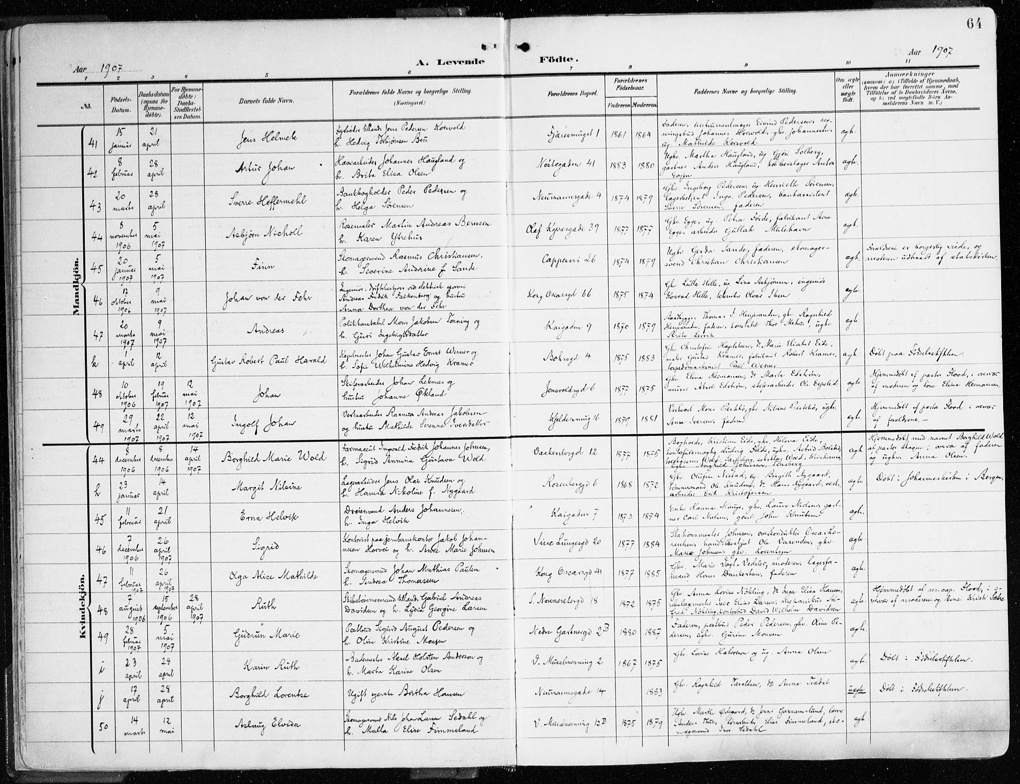 Domkirken sokneprestembete, SAB/A-74801/H/Haa/L0025: Parish register (official) no. B 8, 1903-1925, p. 64