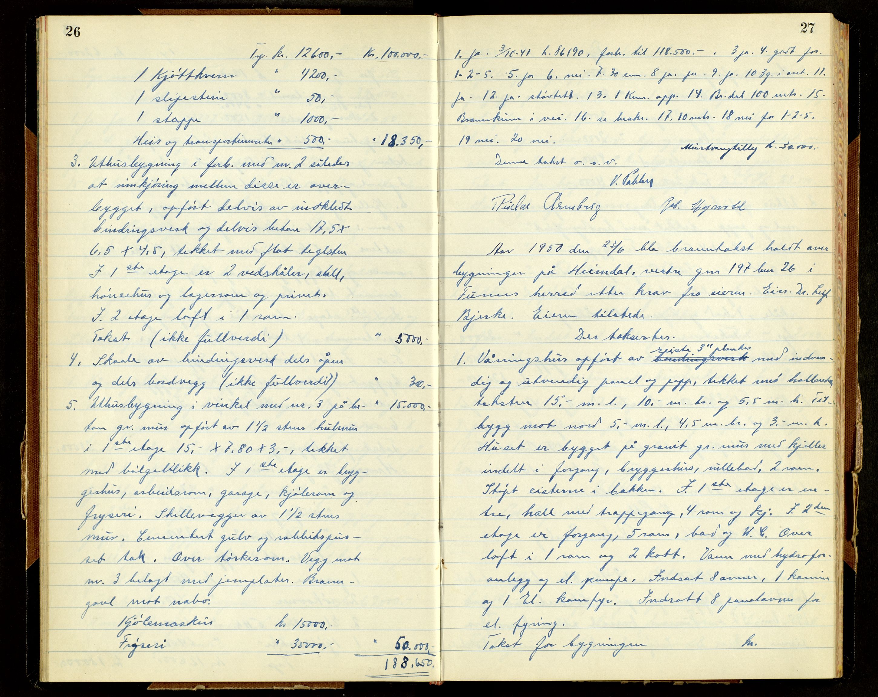 Norges Brannkasse, Furnes, AV/SAH-NBRANF-004/F/L0005: Branntakstprotokoll, 1950-1958, p. 26-27