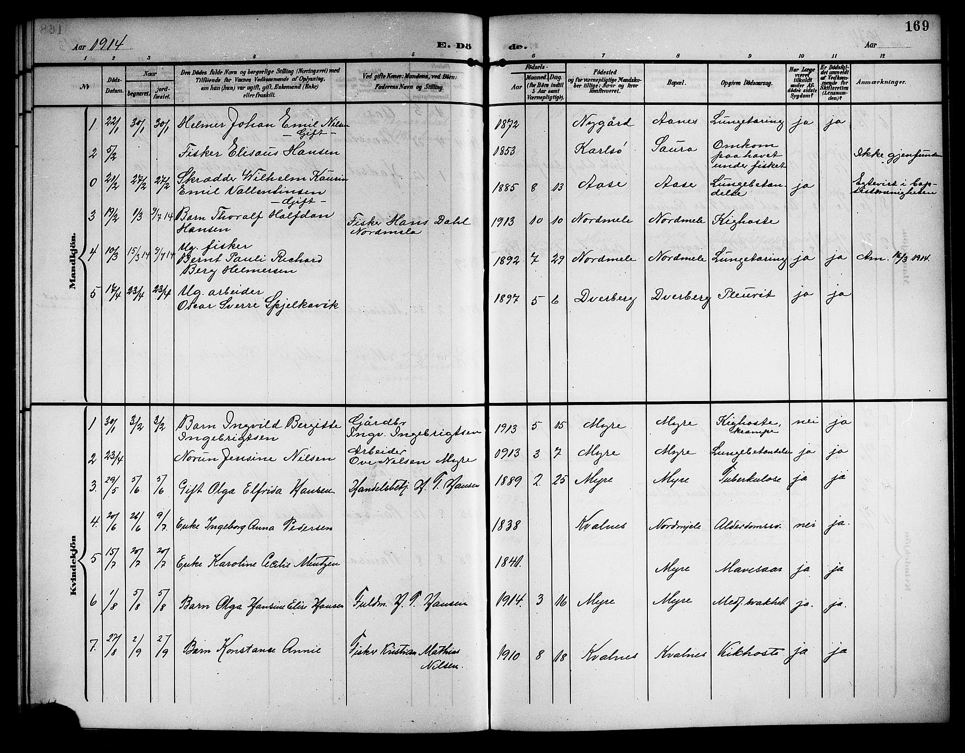 Ministerialprotokoller, klokkerbøker og fødselsregistre - Nordland, SAT/A-1459/897/L1414: Parish register (copy) no. 897C04, 1904-1915, p. 169