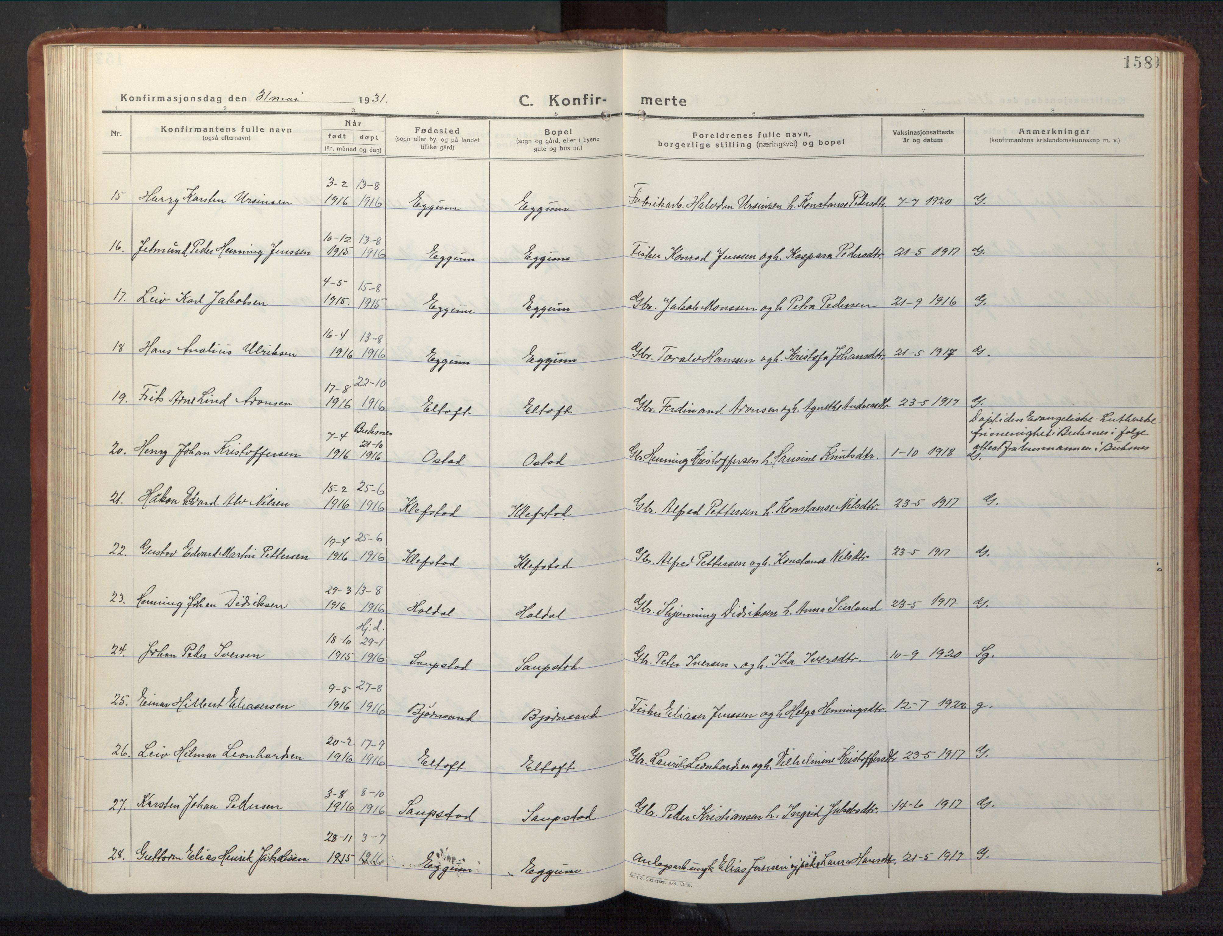 Ministerialprotokoller, klokkerbøker og fødselsregistre - Nordland, AV/SAT-A-1459/880/L1143: Parish register (copy) no. 880C05, 1929-1951, p. 158