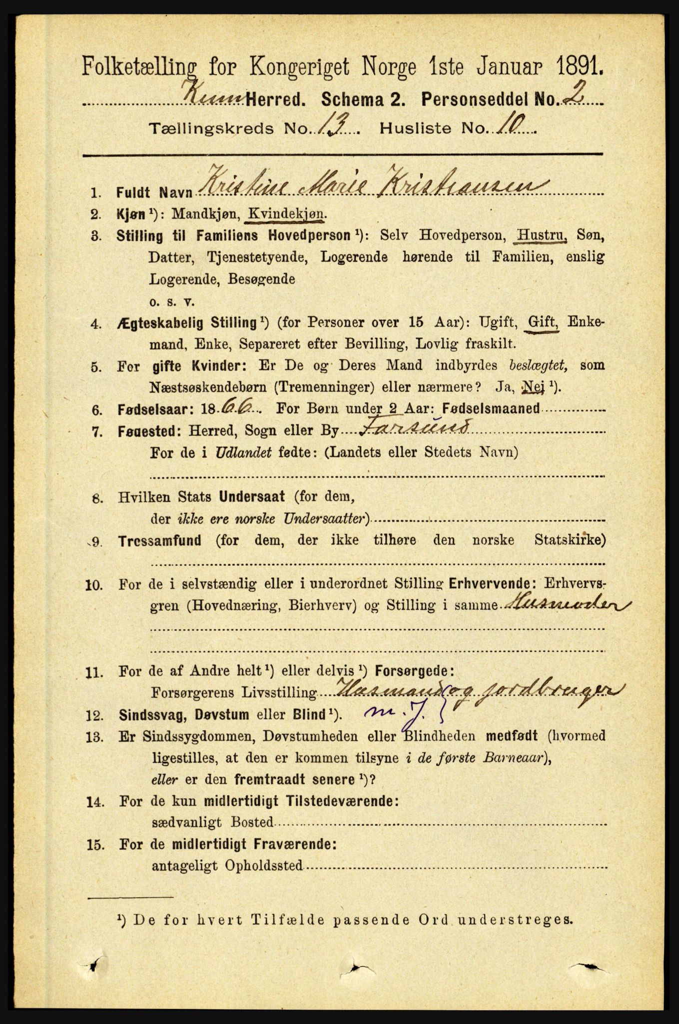 RA, 1891 census for 1437 Kinn, 1891, p. 5122