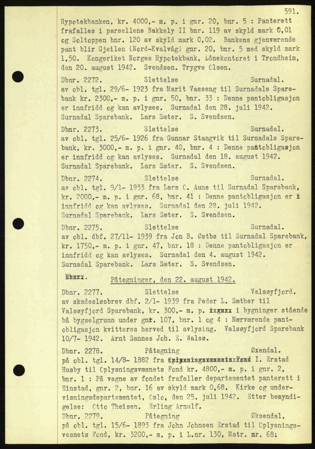 Nordmøre sorenskriveri, AV/SAT-A-4132/1/2/2Ca: Mortgage book no. C81, 1940-1945, Diary no: : 2272/1942