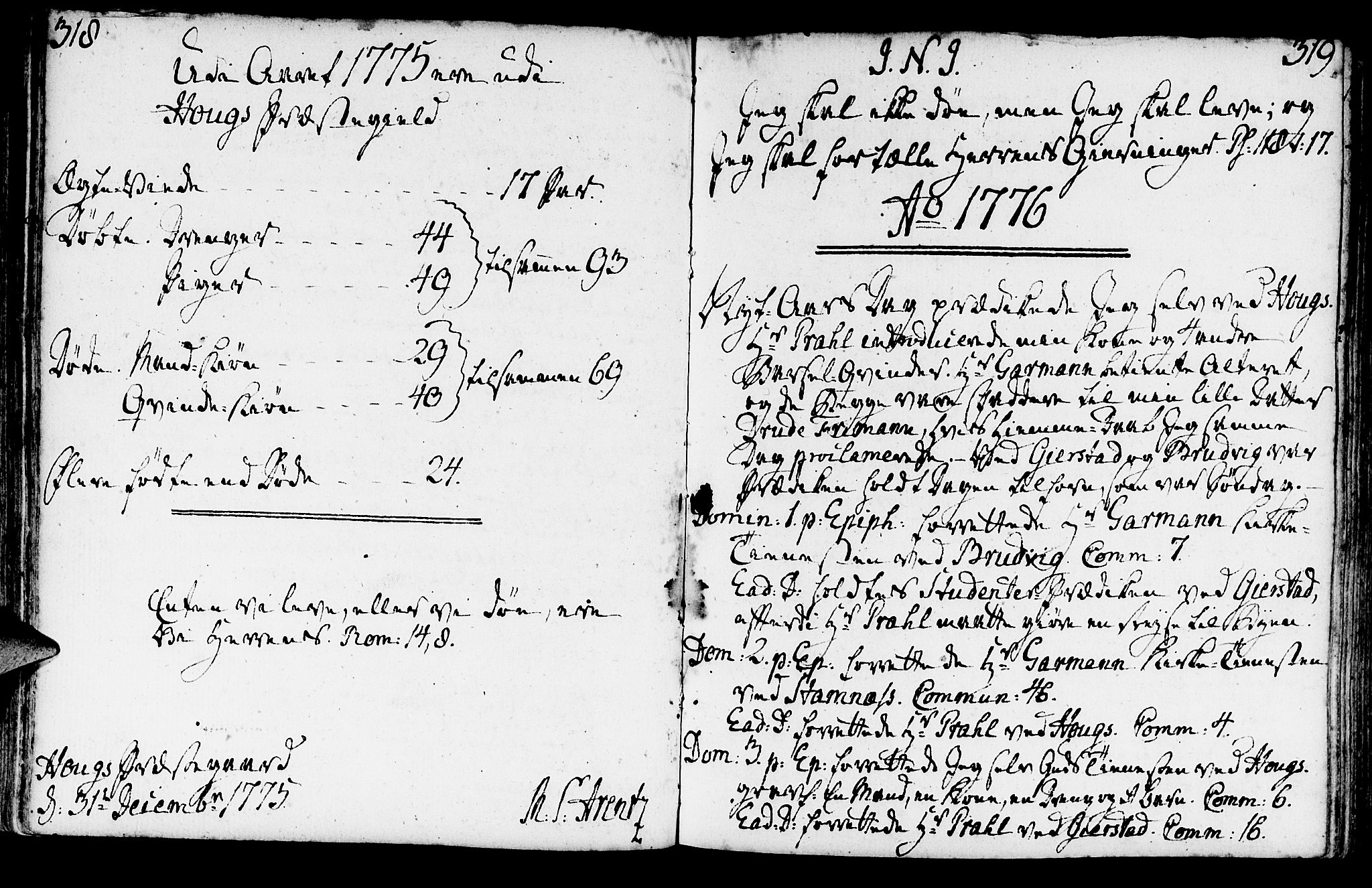 Haus sokneprestembete, AV/SAB-A-75601/H/Haa: Parish register (official) no. A 9, 1767-1781, p. 318-319