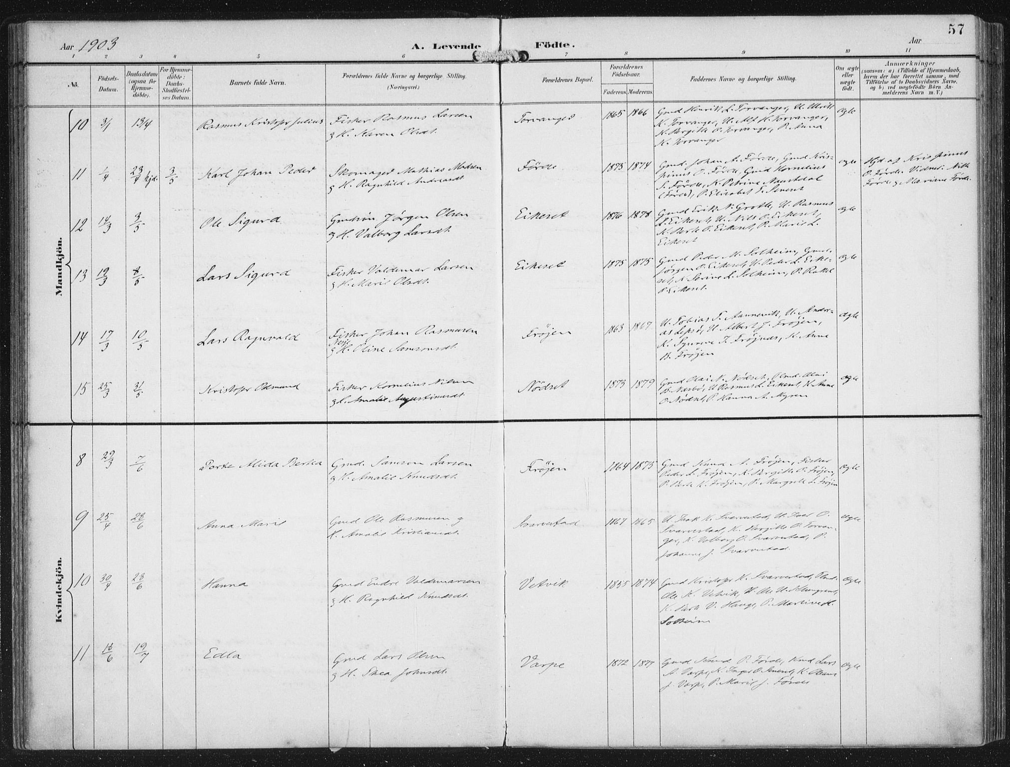 Bremanger sokneprestembete, AV/SAB-A-82201/H/Haa/Haab/L0002: Parish register (official) no. B  2, 1896-1908, p. 57