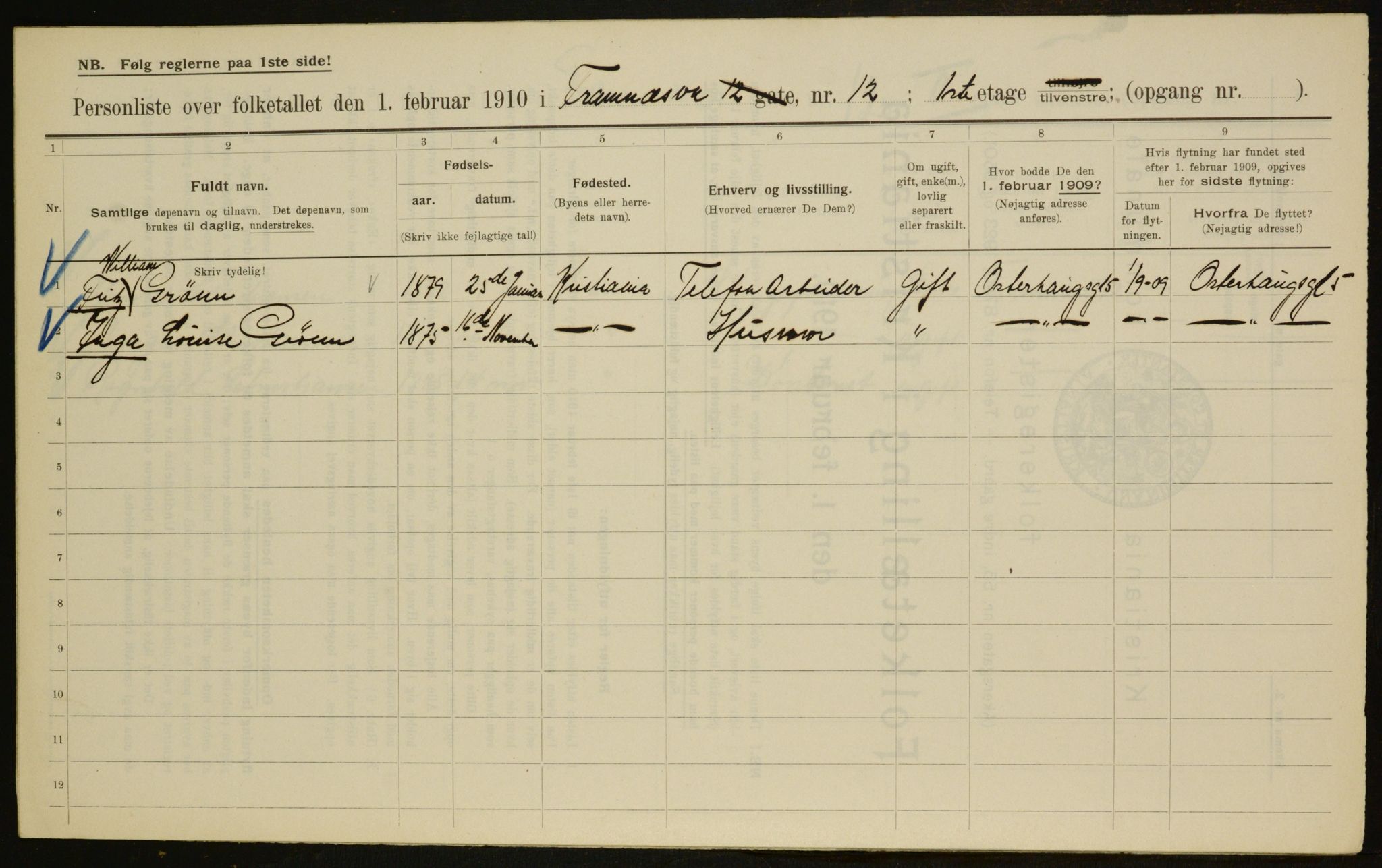 OBA, Municipal Census 1910 for Kristiania, 1910, p. 23973