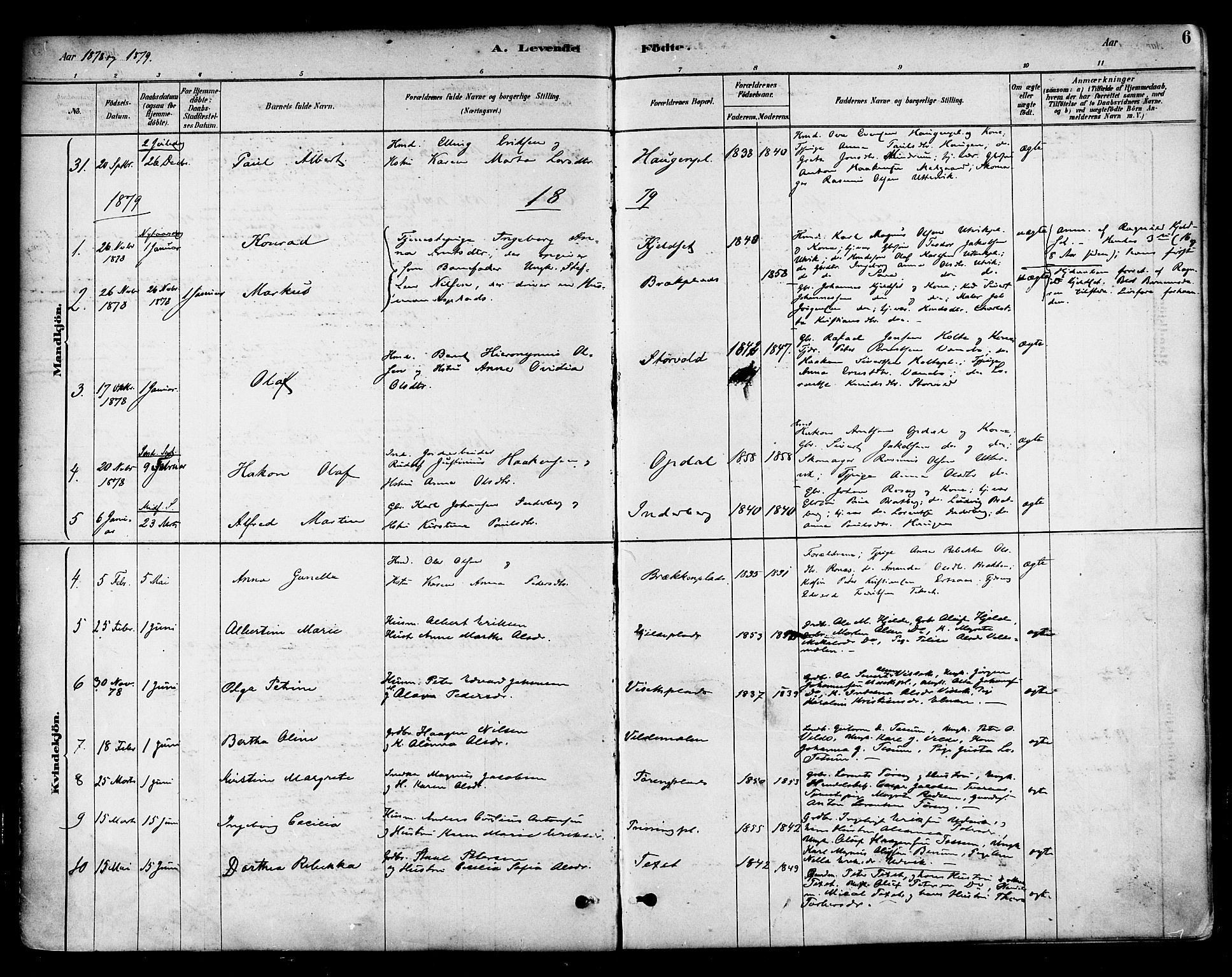 Ministerialprotokoller, klokkerbøker og fødselsregistre - Nord-Trøndelag, AV/SAT-A-1458/741/L0395: Parish register (official) no. 741A09, 1878-1888, p. 6