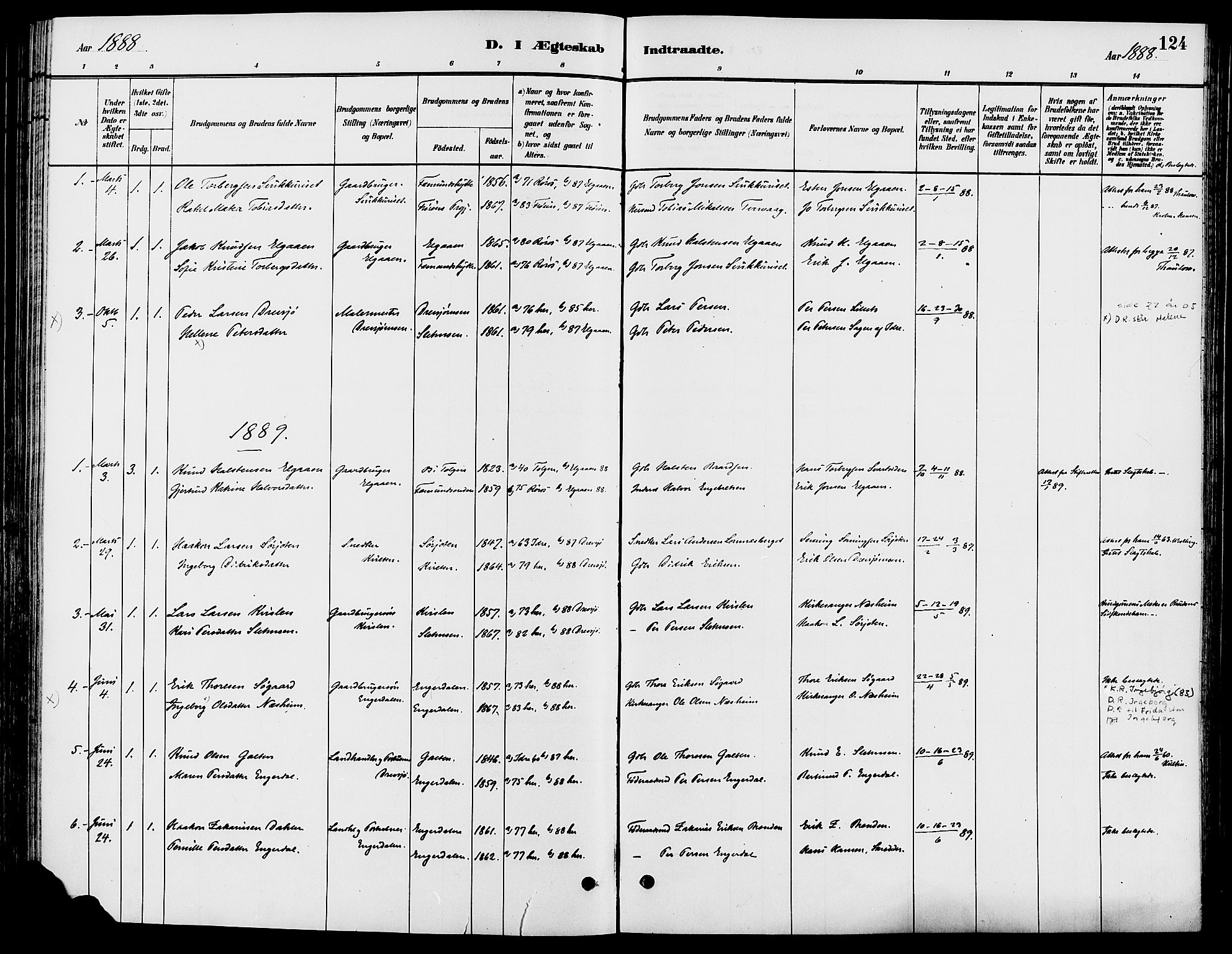 Engerdal prestekontor, SAH/PREST-048/H/Ha/Haa/L0001: Parish register (official) no. 1, 1881-1898, p. 124