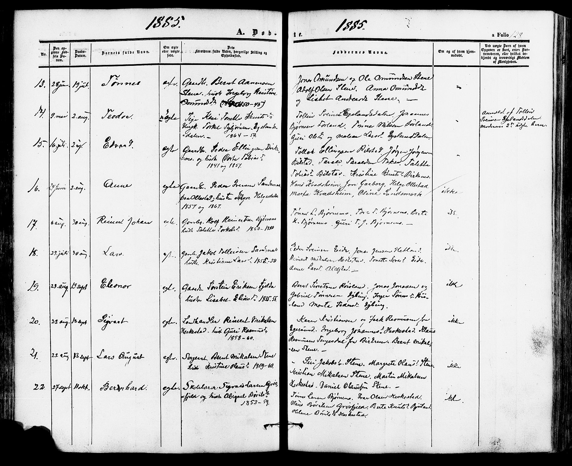 Lund sokneprestkontor, AV/SAST-A-101809/S06/L0010: Parish register (official) no. A 9, 1854-1886, p. 128