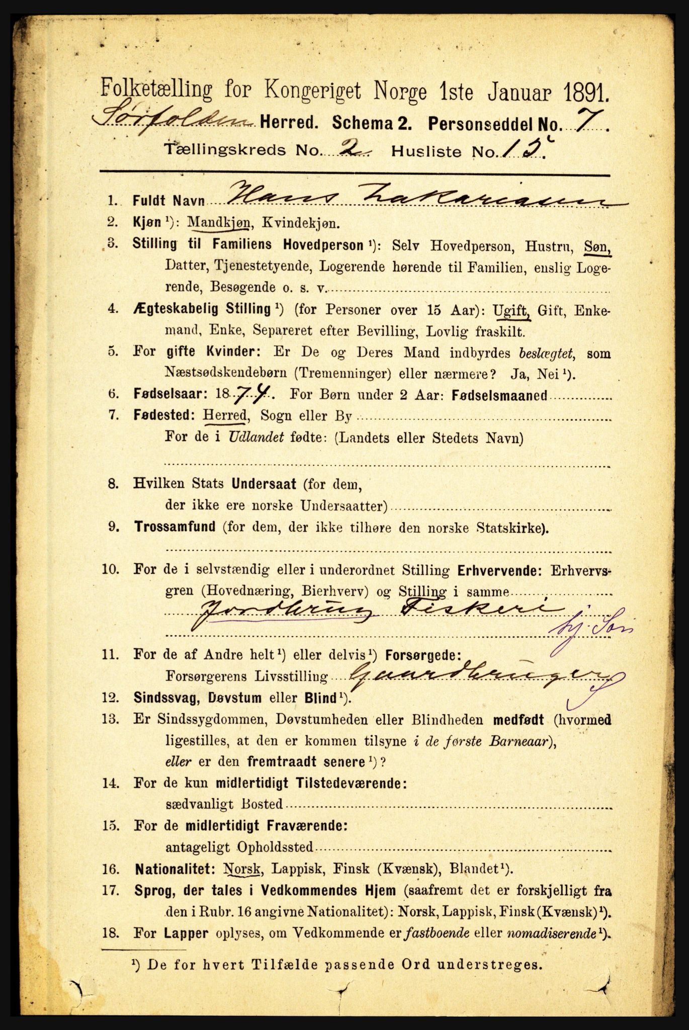 RA, 1891 census for 1845 Sørfold, 1891, p. 286