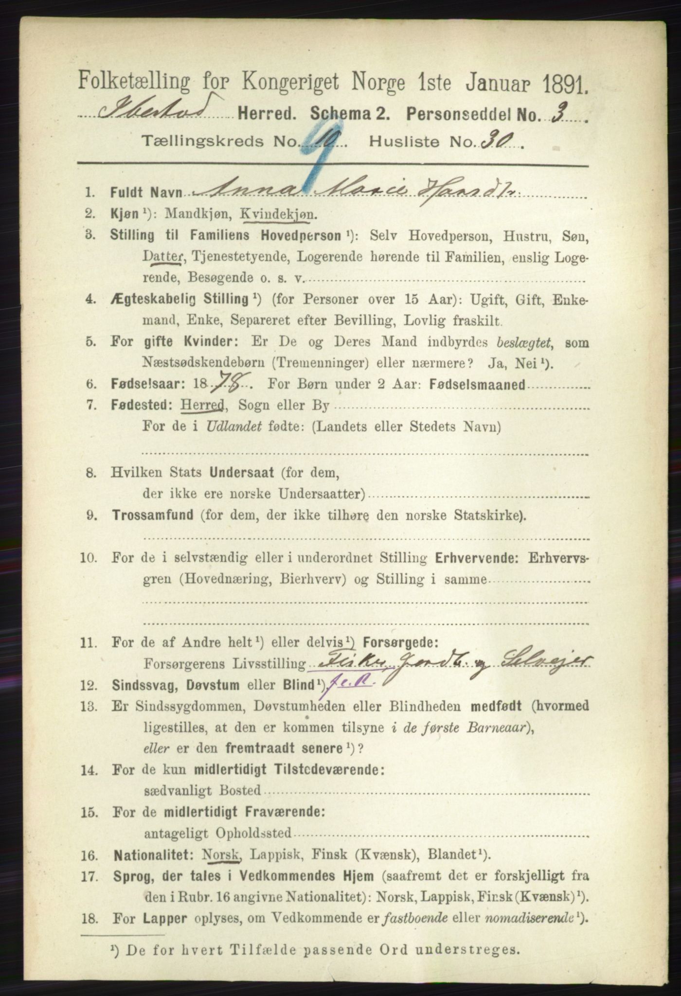 RA, 1891 census for 1917 Ibestad, 1891, p. 6154
