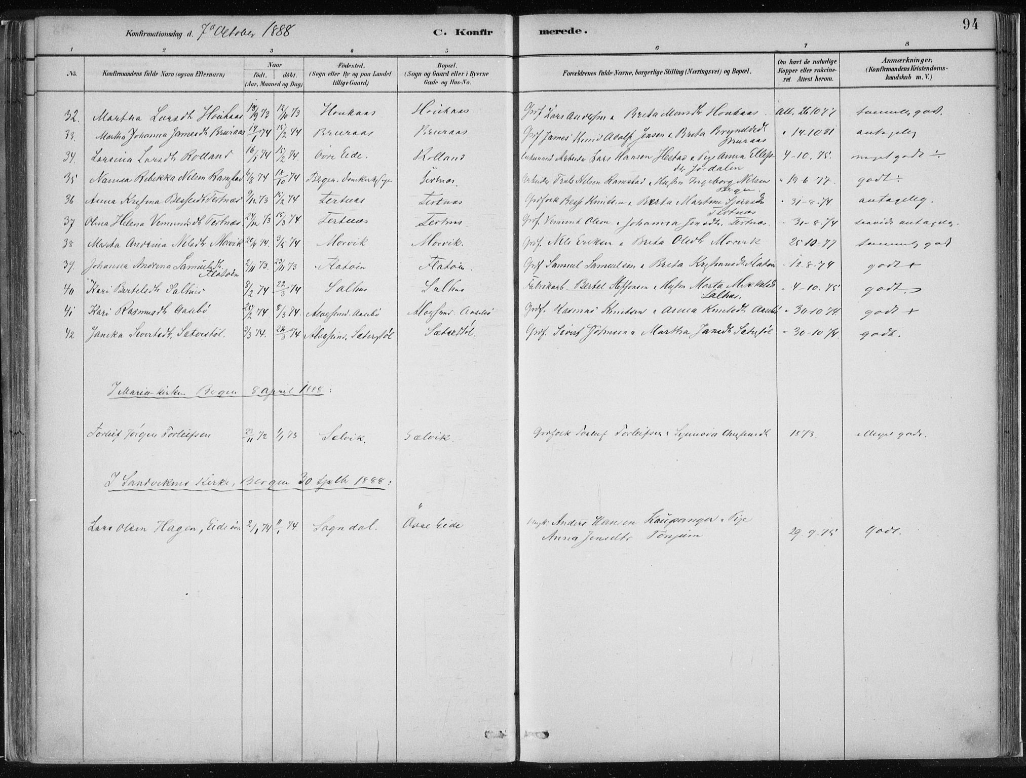 Hamre sokneprestembete, AV/SAB-A-75501/H/Ha/Haa/Haad/L0001: Parish register (official) no. D  1, 1882-1906, p. 94