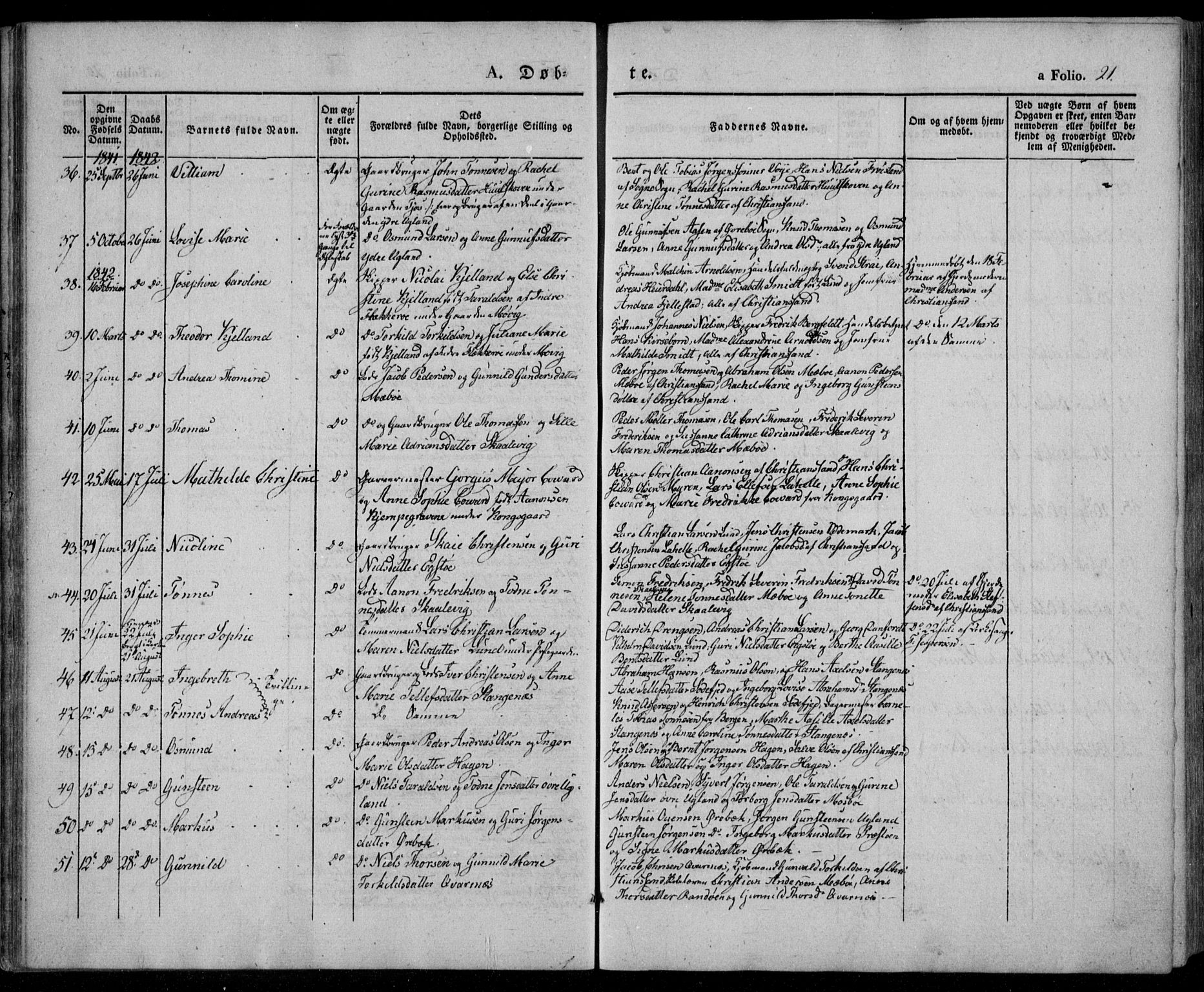 Oddernes sokneprestkontor, AV/SAK-1111-0033/F/Fa/Faa/L0006: Parish register (official) no. A 6, 1838-1851, p. 21