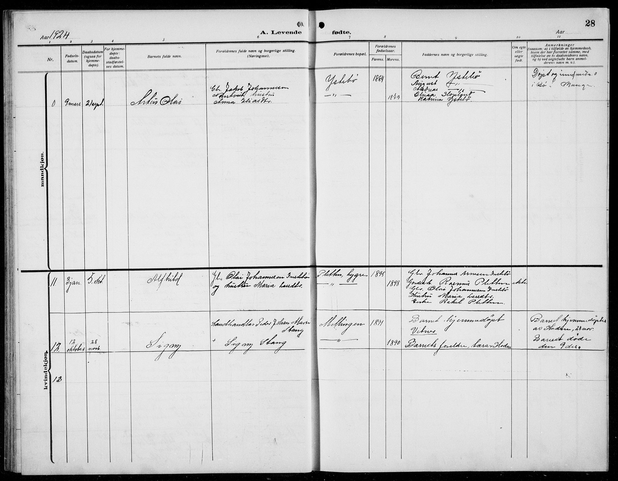 Alversund Sokneprestembete, SAB/A-73901/H/Ha/Hab: Parish register (copy) no. B 5, 1914-1932, p. 28