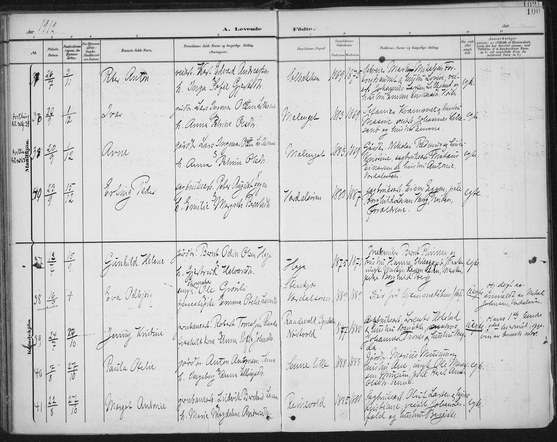 Ministerialprotokoller, klokkerbøker og fødselsregistre - Nord-Trøndelag, SAT/A-1458/723/L0246: Parish register (official) no. 723A15, 1900-1917, p. 100