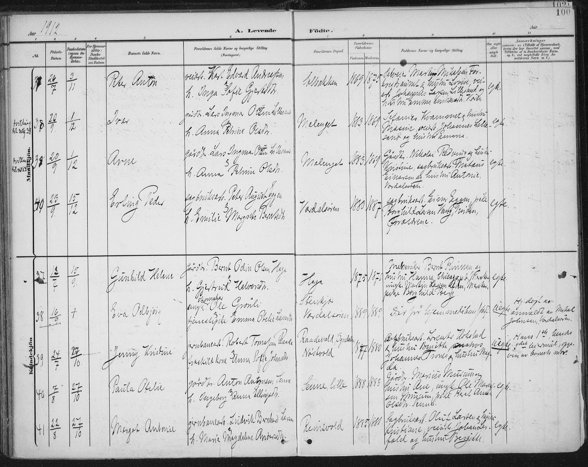 Ministerialprotokoller, klokkerbøker og fødselsregistre - Nord-Trøndelag, AV/SAT-A-1458/723/L0246: Parish register (official) no. 723A15, 1900-1917, p. 100