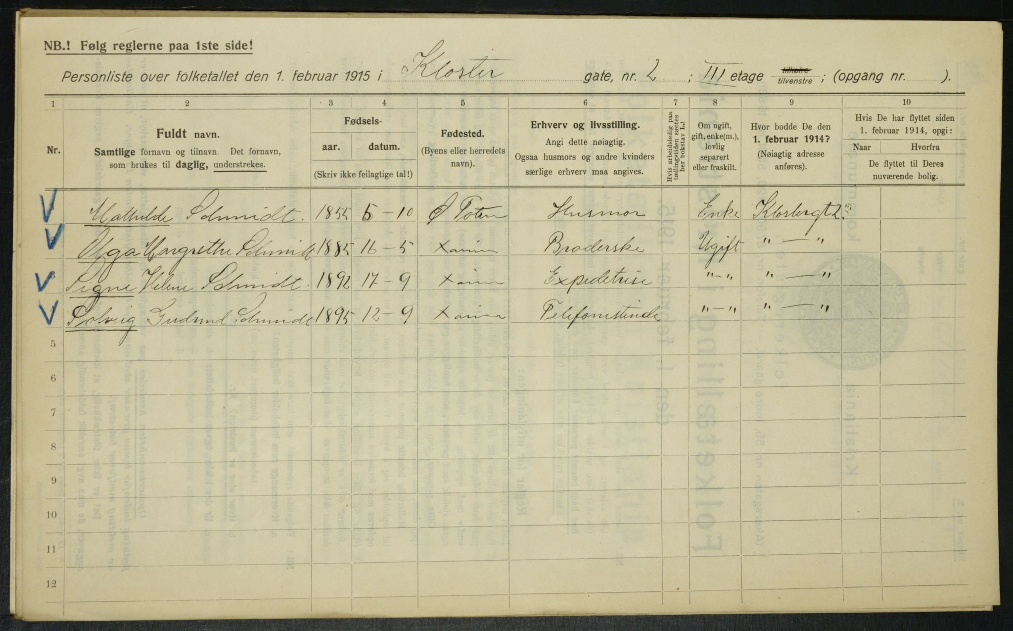 OBA, Municipal Census 1915 for Kristiania, 1915, p. 51610