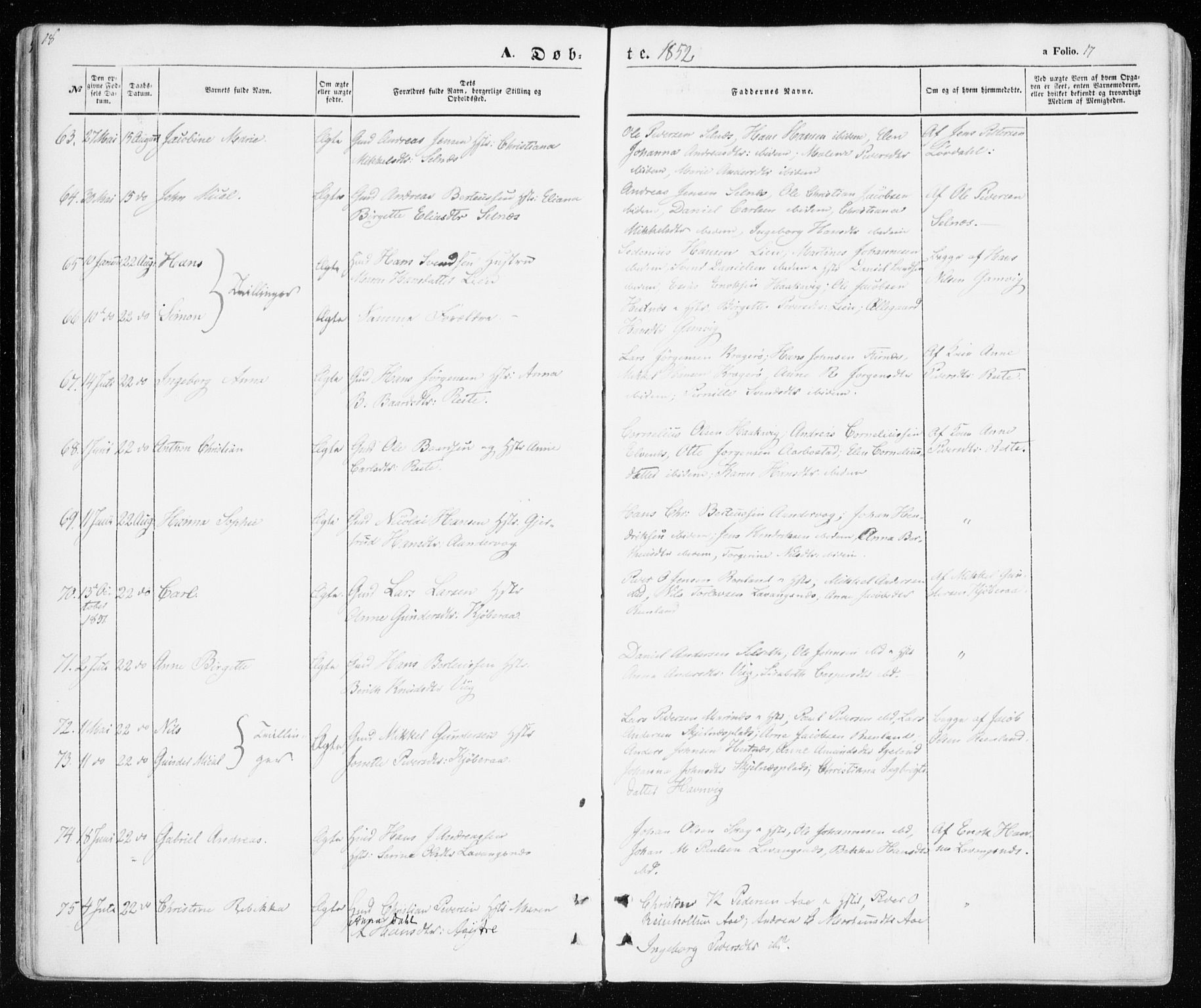 Ibestad sokneprestembete, SATØ/S-0077/H/Ha/Haa/L0008kirke: Parish register (official) no. 8, 1850-1859, p. 17